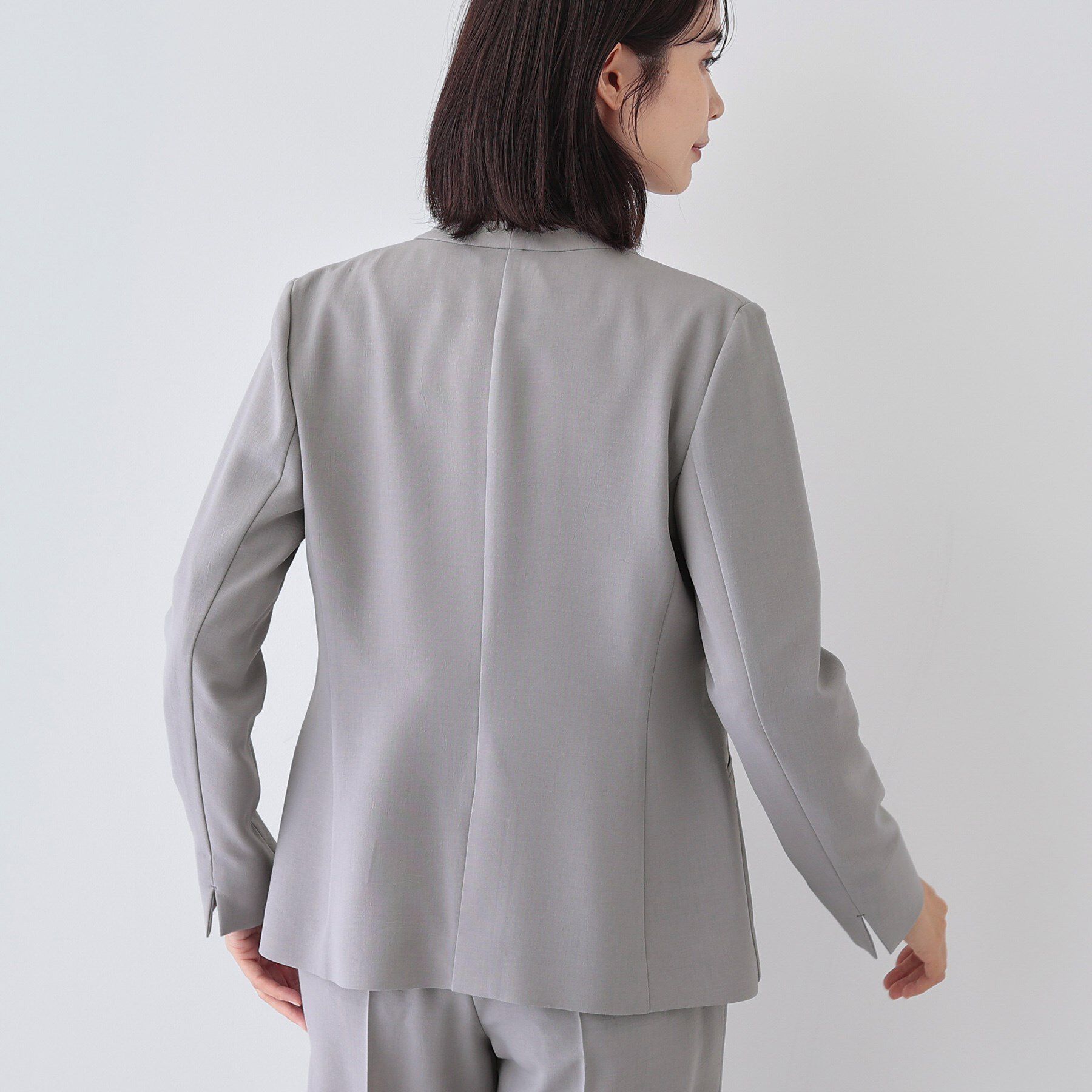 INDIVI「【定番スーツ／UVケア／洗える】ウール調ノーカラージャケット」|スーツ|