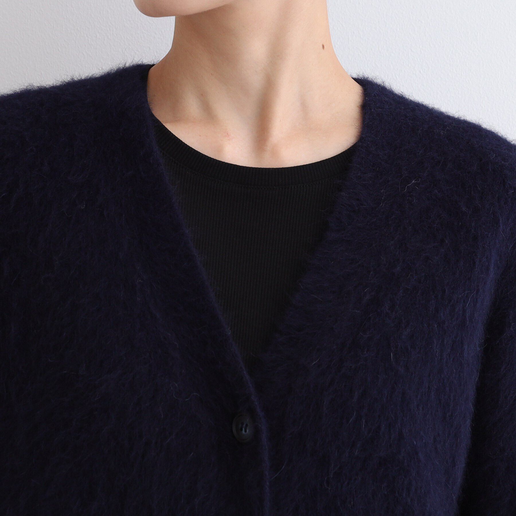 INDIVI「【フォックス混】ヘアリーゆるニットカーディガン」|カーディガン|