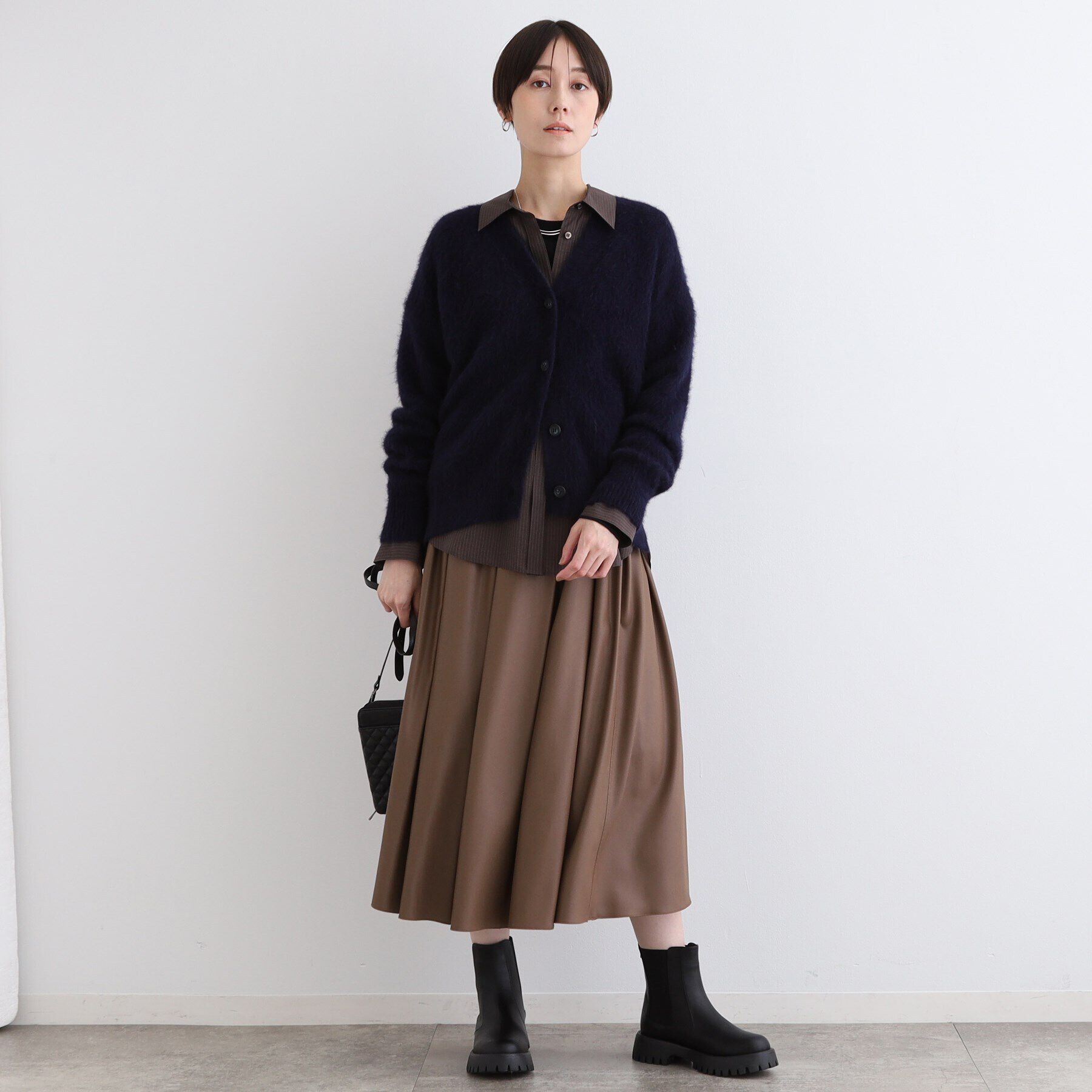 INDIVI「【フォックス混】ヘアリーゆるニットカーディガン」|カーディガン|