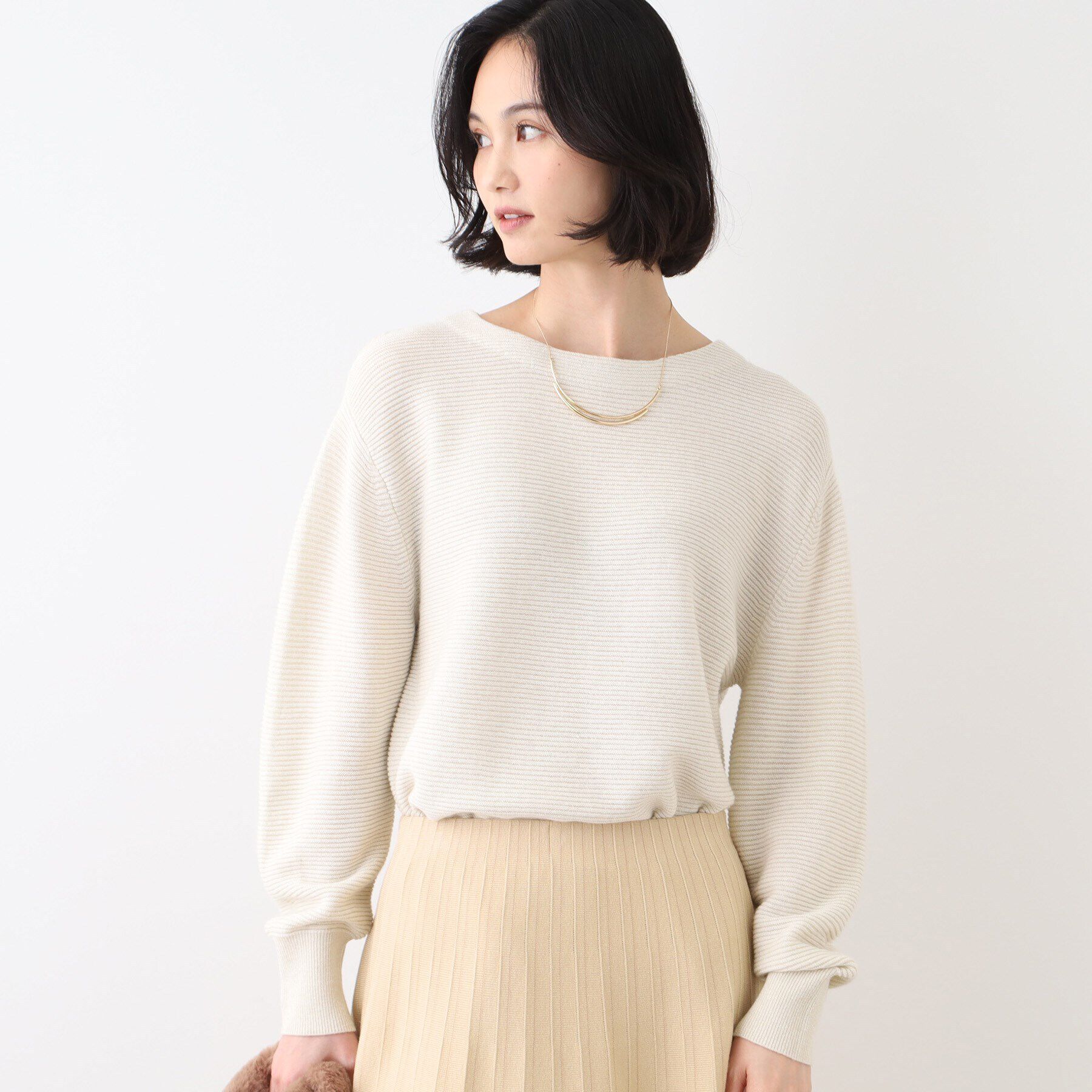 INDIVI「【カシミヤ混／洗える／ラメ】ボートネックニット」|ニット・セーター|アイボリー(004)