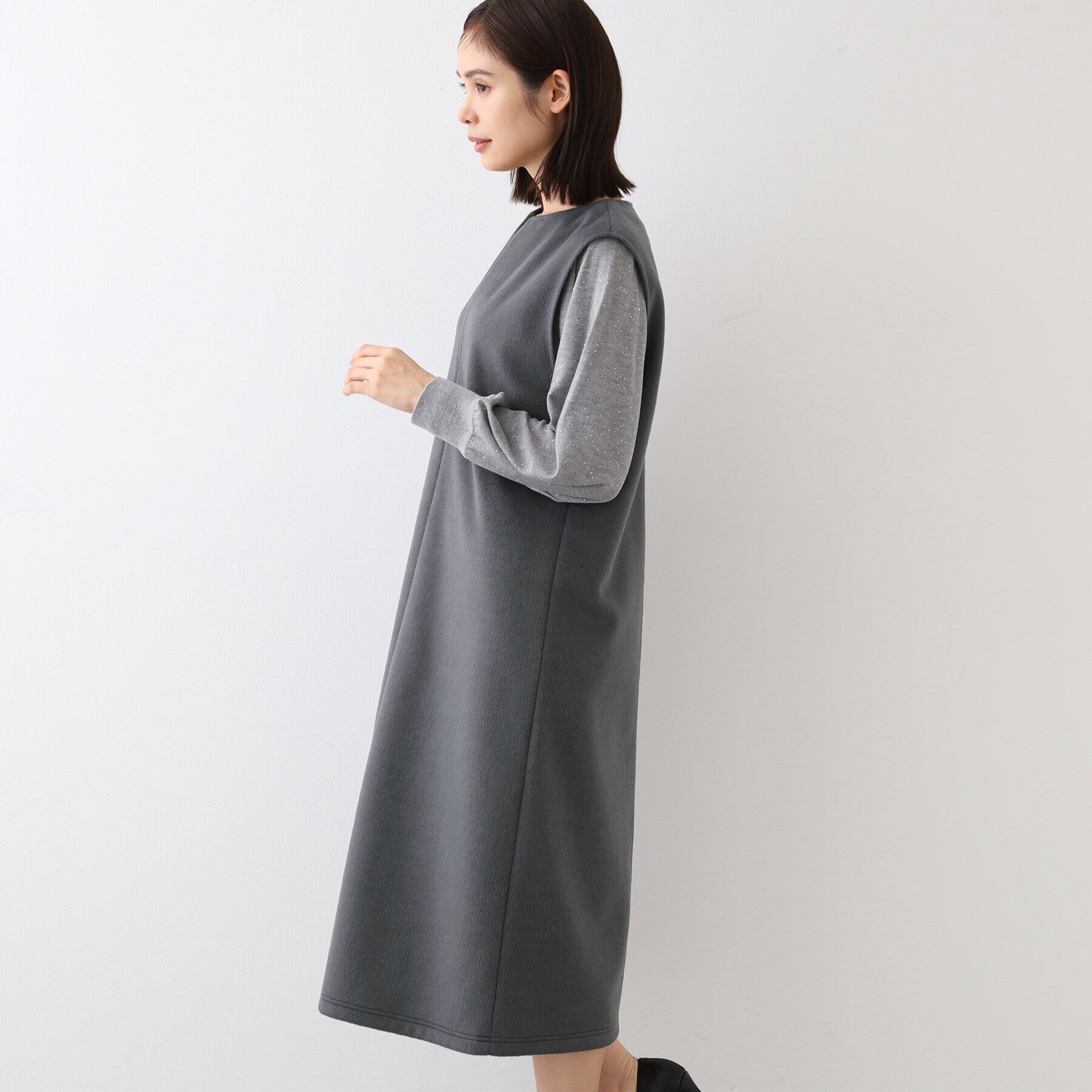 INDIVI「【日本製】ヘアリーキーネックジャンパードレス」|ワンピース|