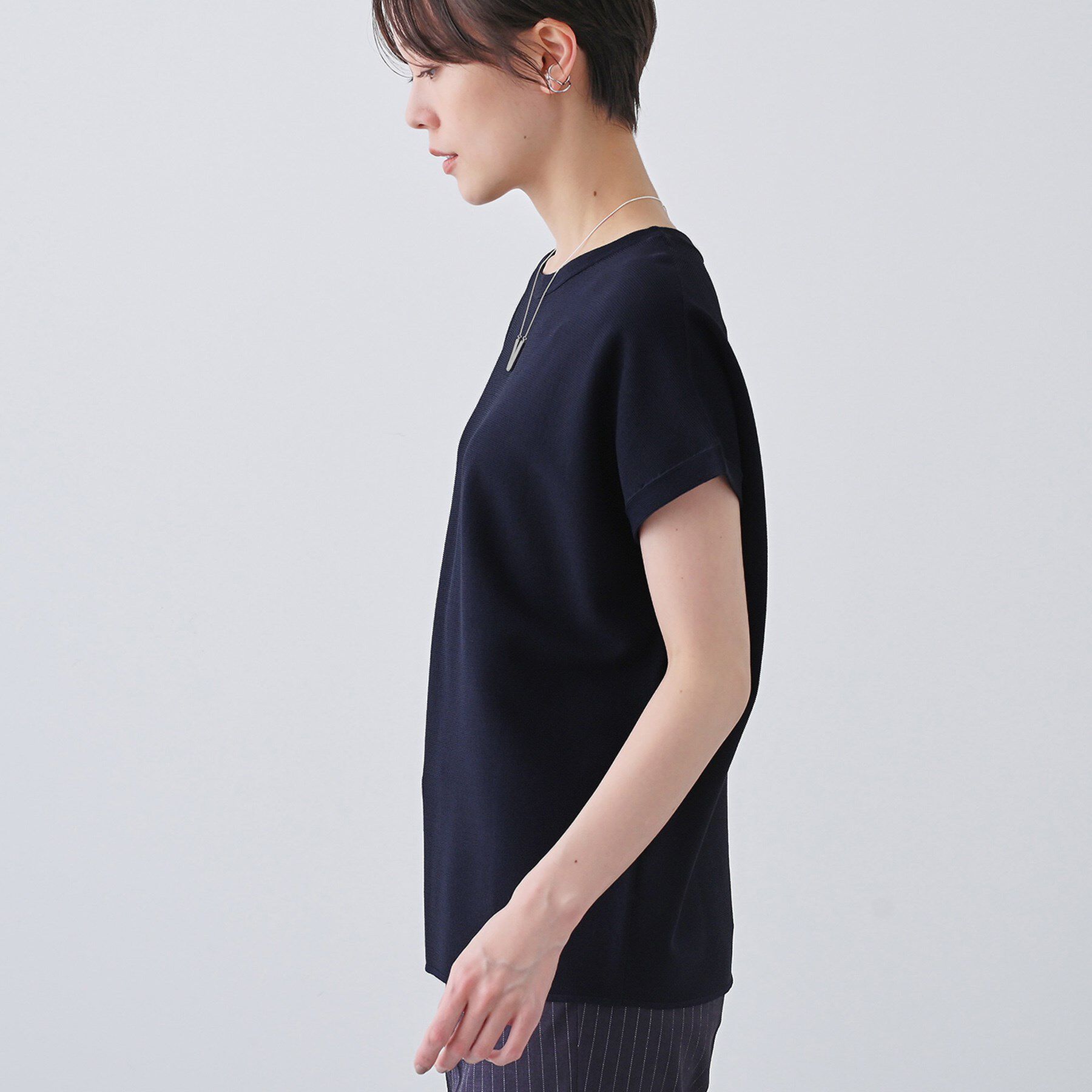 INDIVI「新色登場！【洗える／清涼感】レーヨンストレッチ フレンチスリーブニット」|ニット・セーター|