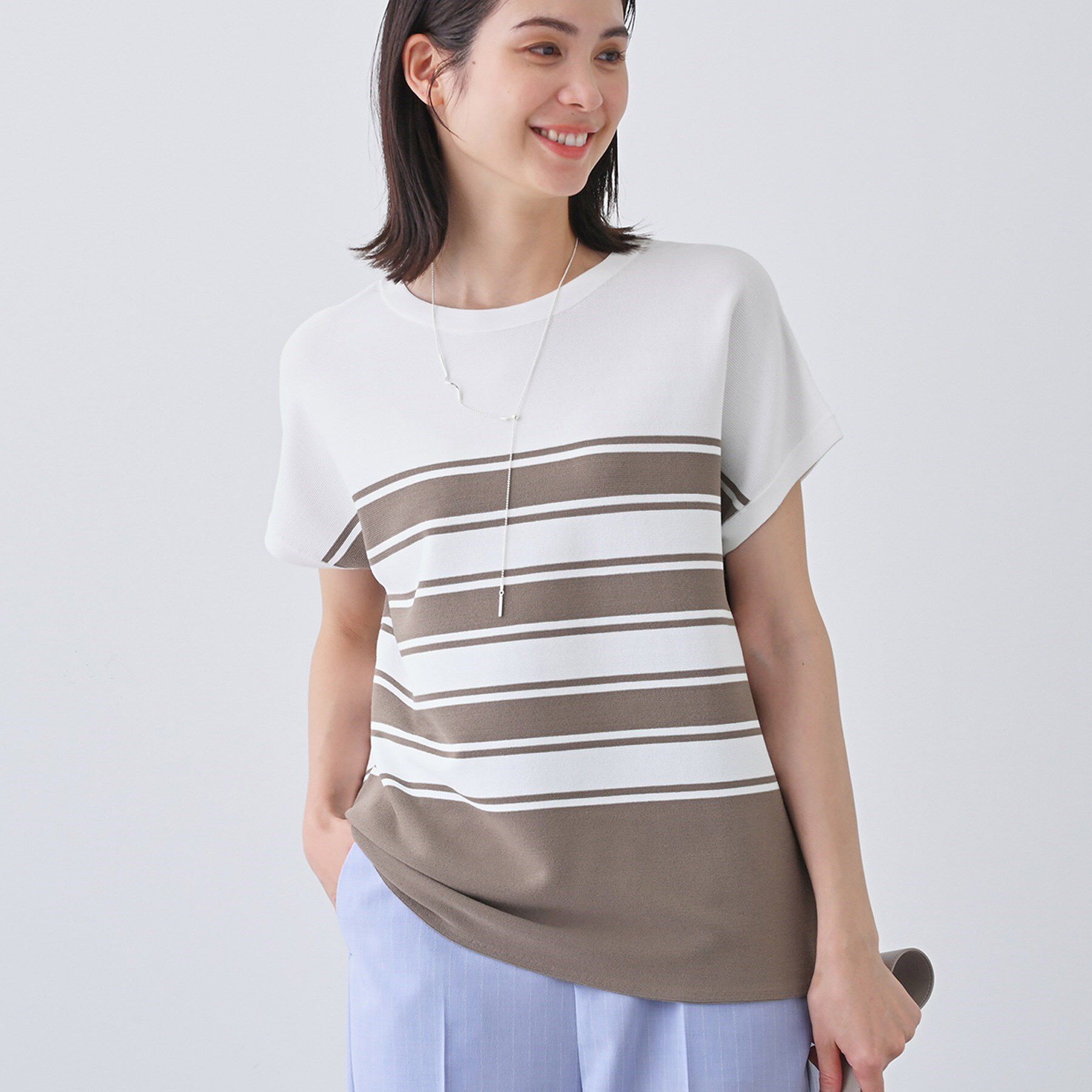 INDIVI「新色登場！【洗える／清涼感】レーヨンストレッチ フレンチスリーブニット」|ニット・セーター|