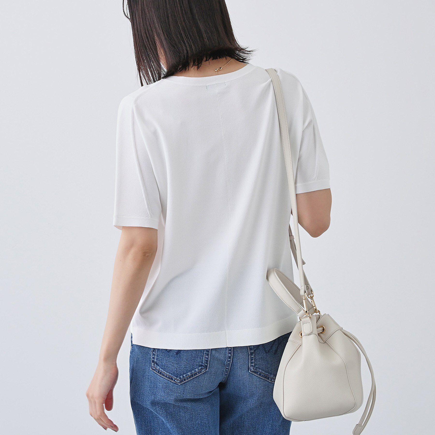 INDIVI「【洗える／清涼感】レーヨンストレッチ 安心丈の半袖ニット」|ニット・セーター|