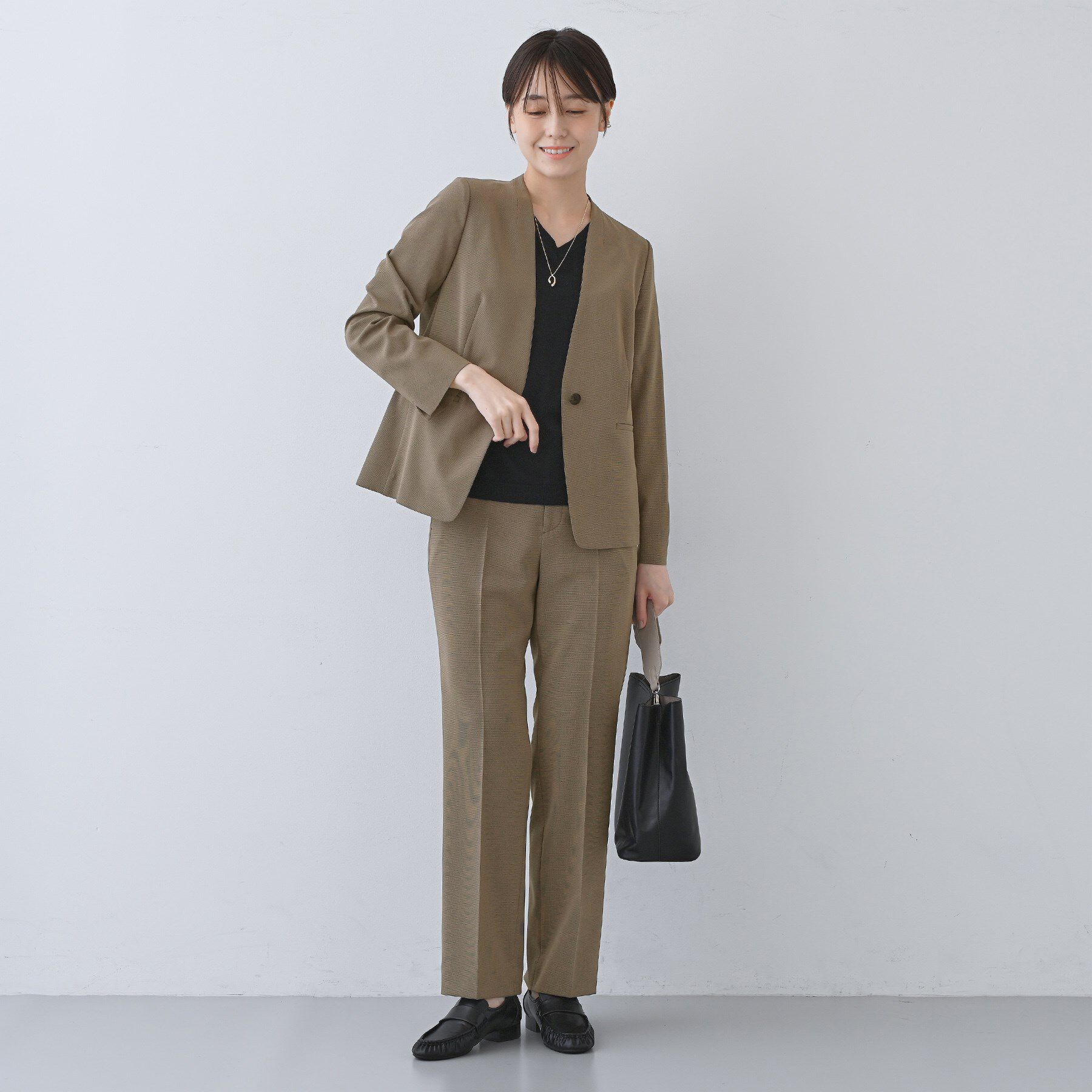 INDIVI「【洗える／夏スーツ】ミニ千鳥柄ノーカラージャケット」|ノーカラージャケット|