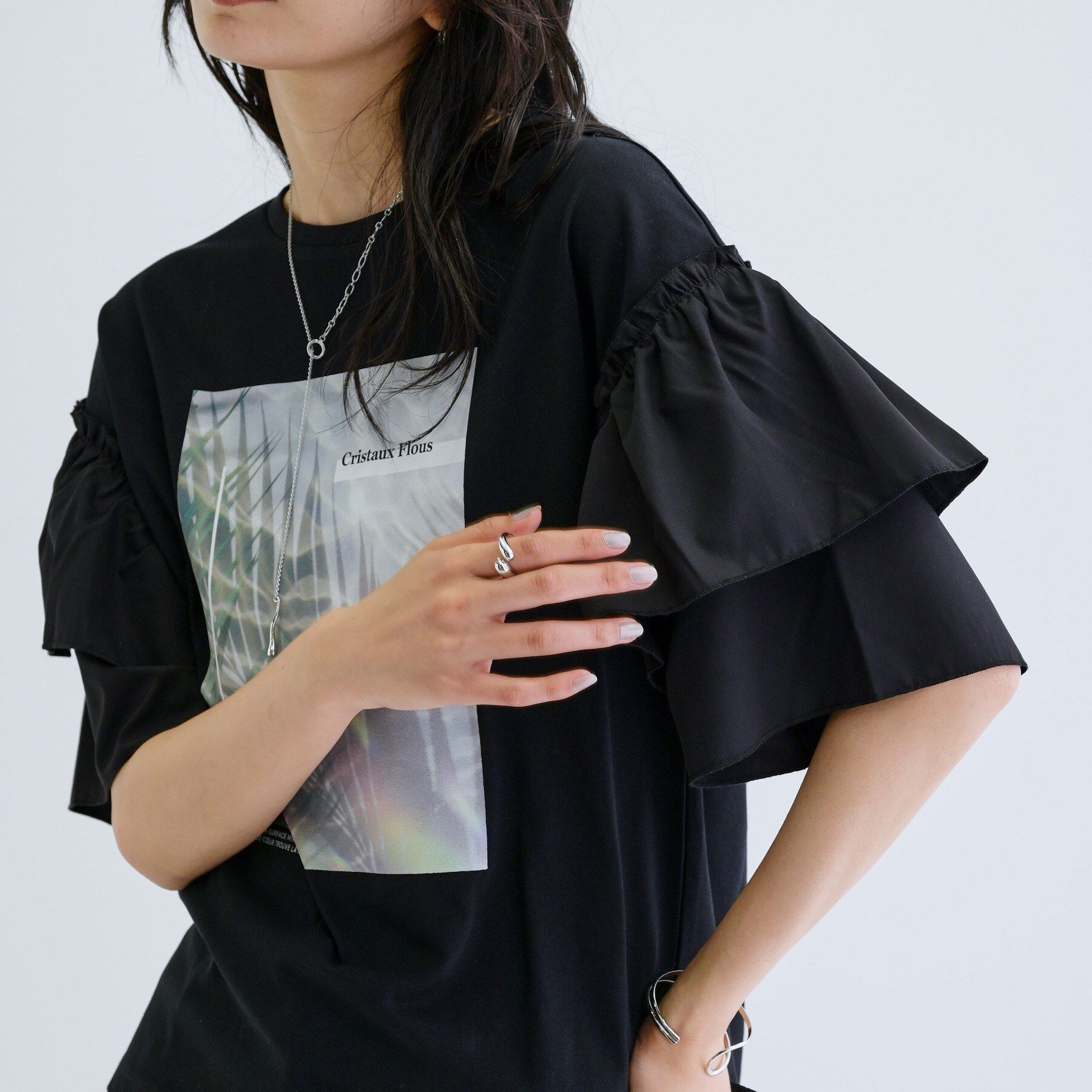 GALLEST「フリルスリーブプリントカットソー」|Tシャツ・カットソー|