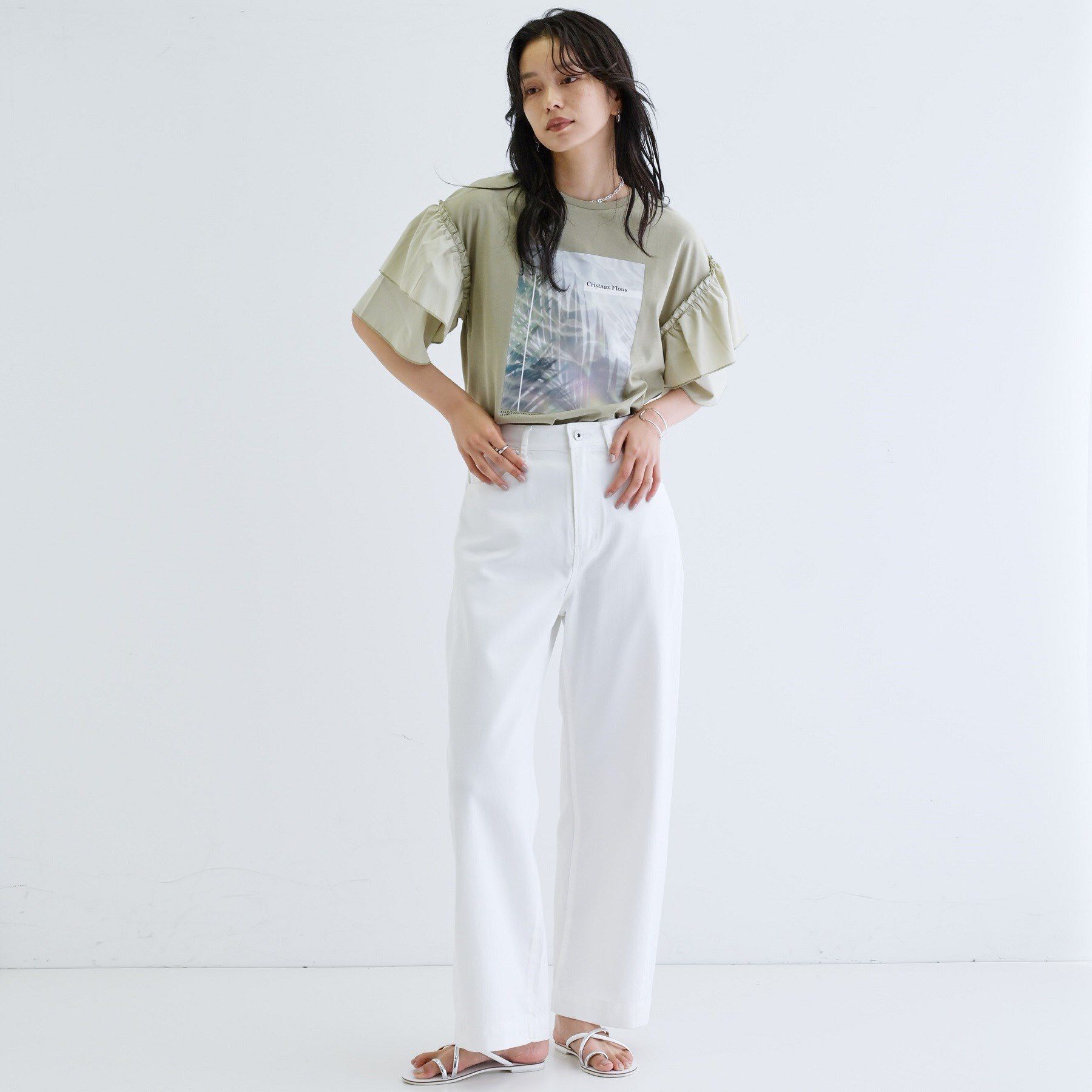 GALLEST「フリルスリーブプリントカットソー」|Tシャツ・カットソー|