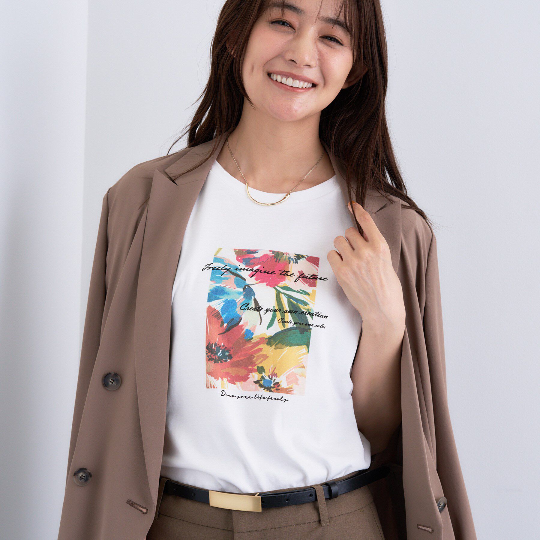 INDIVI「【UVケア／選べるデザイン】フォト＆ロゴ プリントTシャツ」|Tシャツ・カットソー|ホワイト(602)