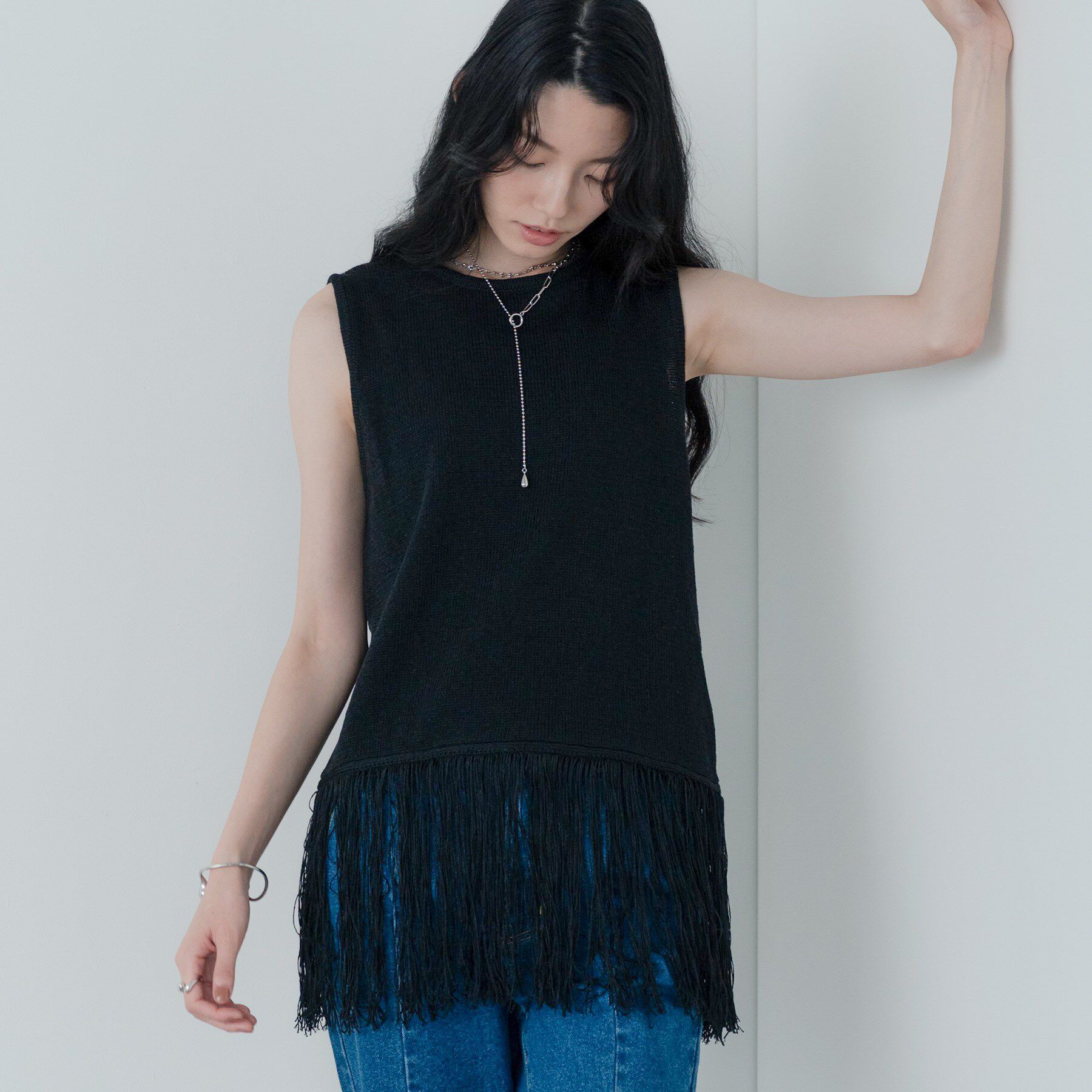 GALLEST「スリーブレスフリンジニット」|ニット・セーター|