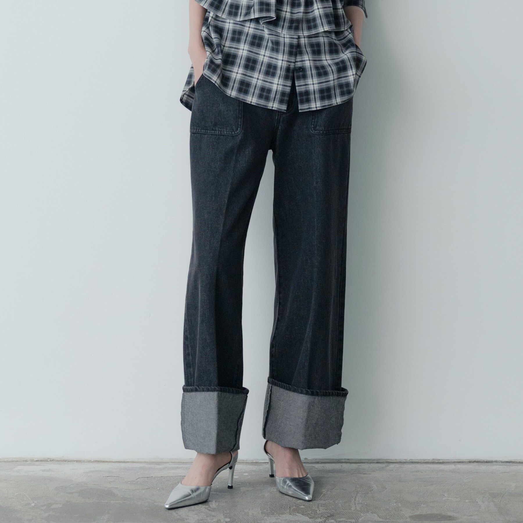GALLEST「ロールアップデニム」|デニム|チャコールグレー(0