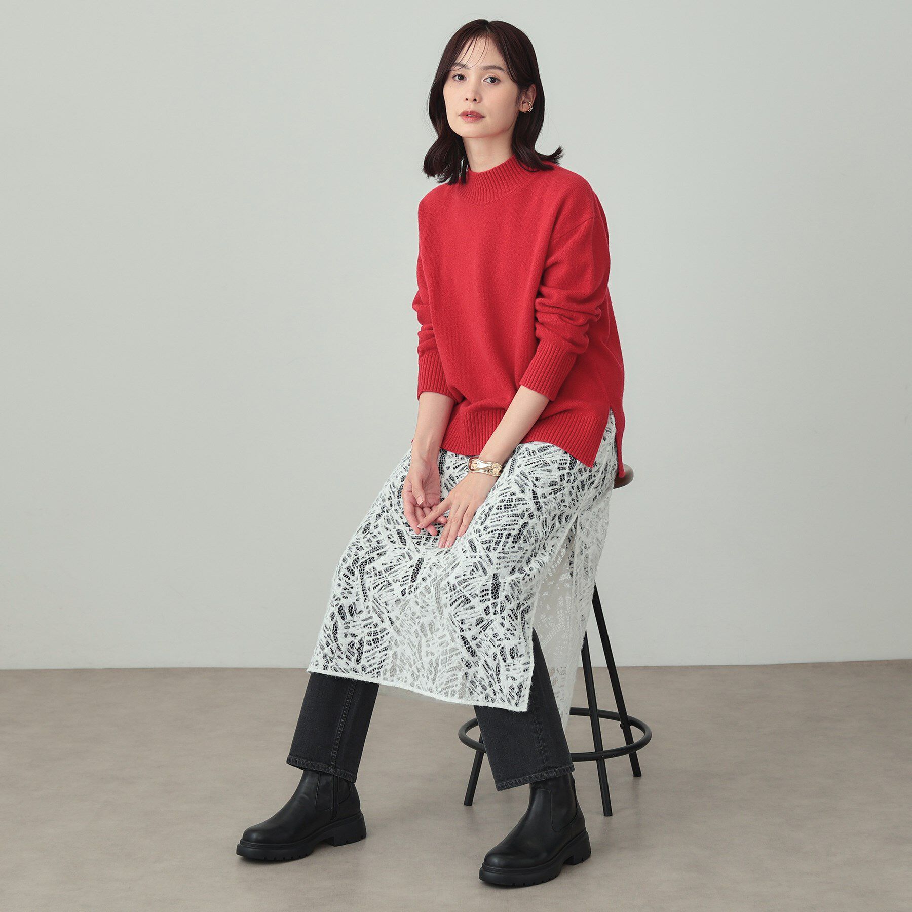 INDIVI「ストレッチミドルブーツ」|ショートブーツ|