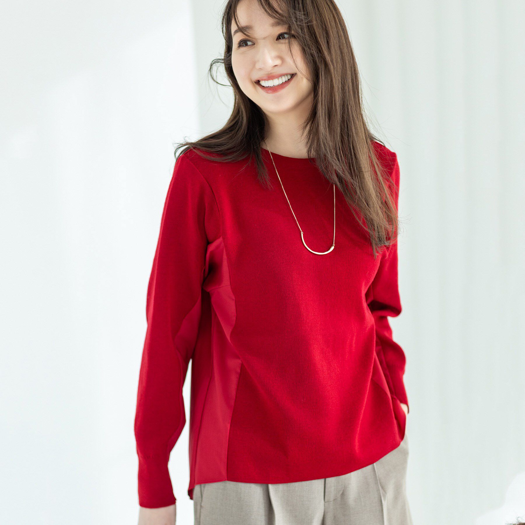 INDIVI「【洗える／選べる8色】トーンアップニット」|ニット・セーター|レッド(062)