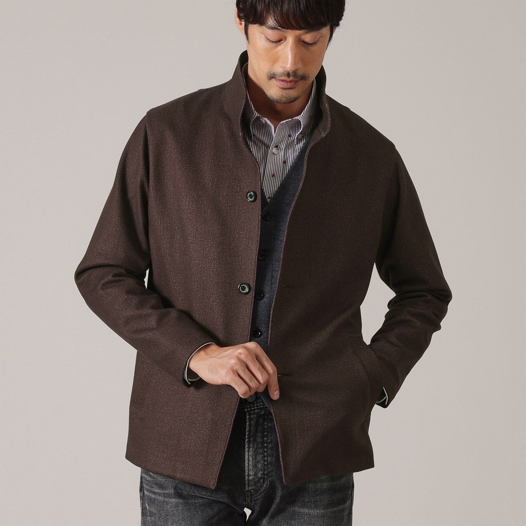 TAKEO KIKUCHI「【DOWN FABRIC】ダウンファブリック スタンドカラーブルゾン」|ブルゾン・スタジャン|ボルドー(164)