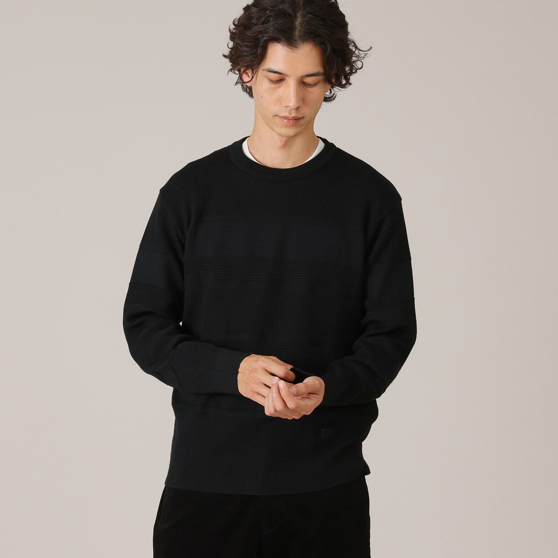 TAKEO KIKUCHI「【Made in JAPAN】編地切替 プルオーバーニット」|ニット・セーター|