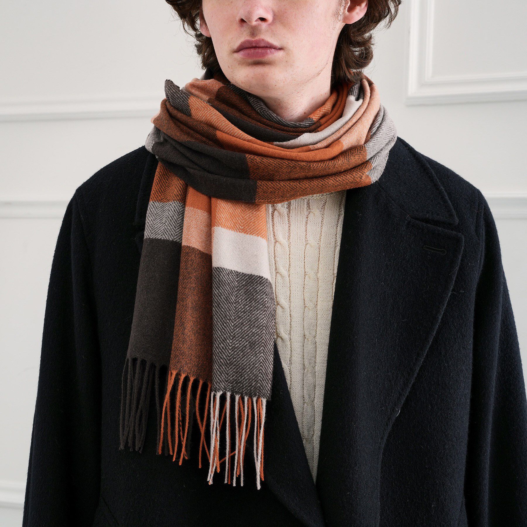 TAKEO KIKUCHI「【洗えるウールカシミヤ】変形ブロックチェックマフラー」|ストール|