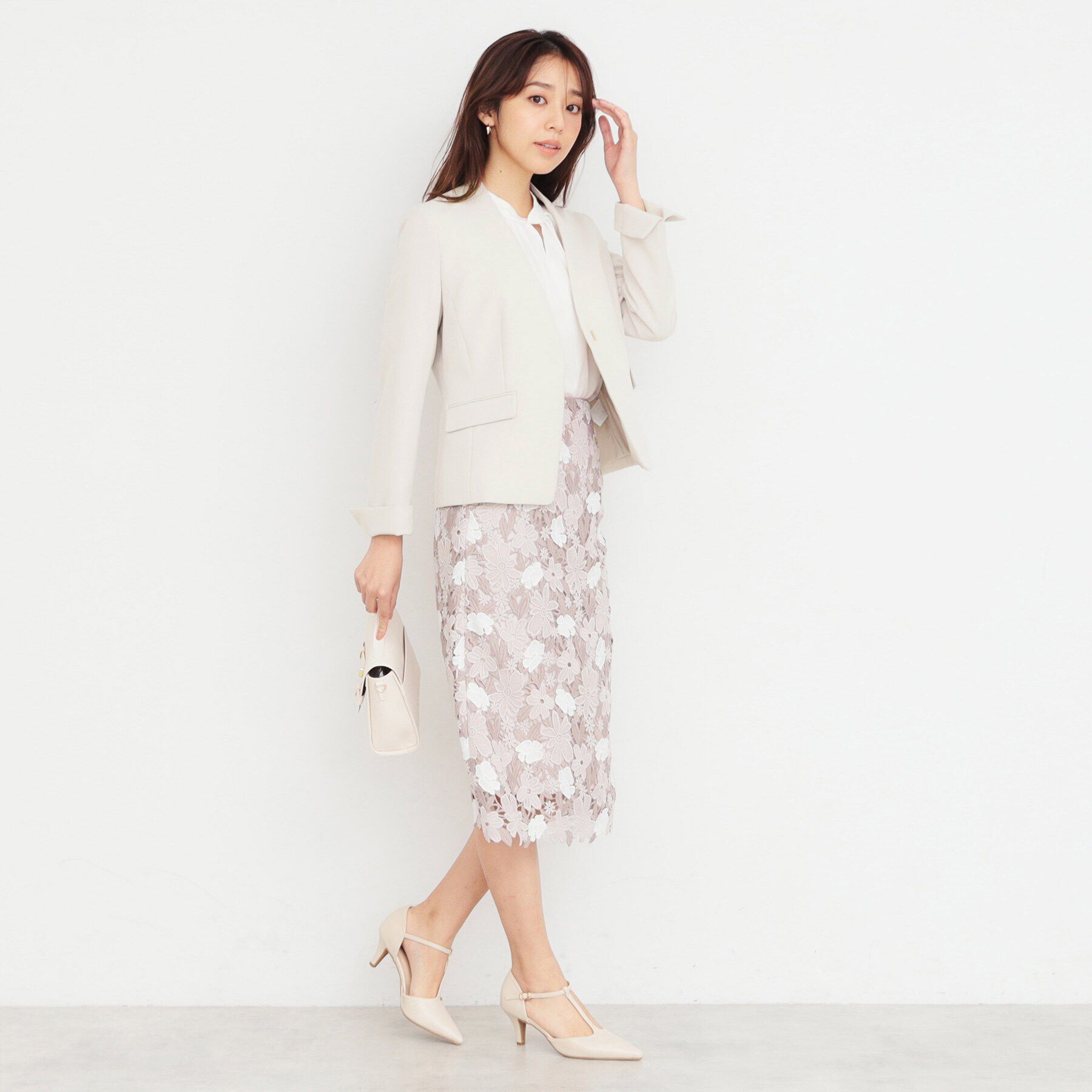 index「ダブルクロスノーカラージャケット/セットアップ対応【洗濯機洗い可/ストレッチ/防シワ/イージーアイロ」|ノーカラージャケット|