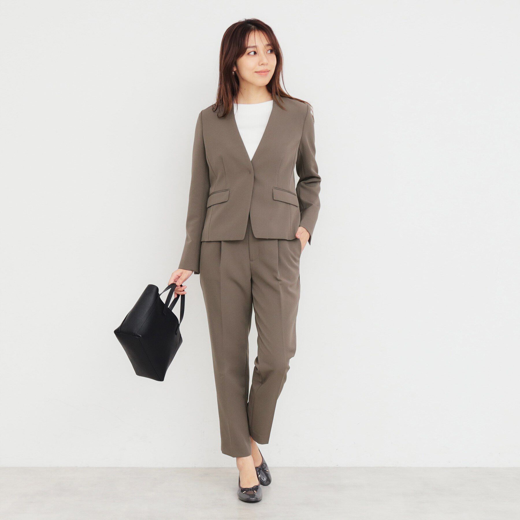 index「ダブルクロスノーカラージャケット/セットアップ対応【洗濯機洗い可/ストレッチ/防シワ/イージーアイロ」|ノーカラージャケット|