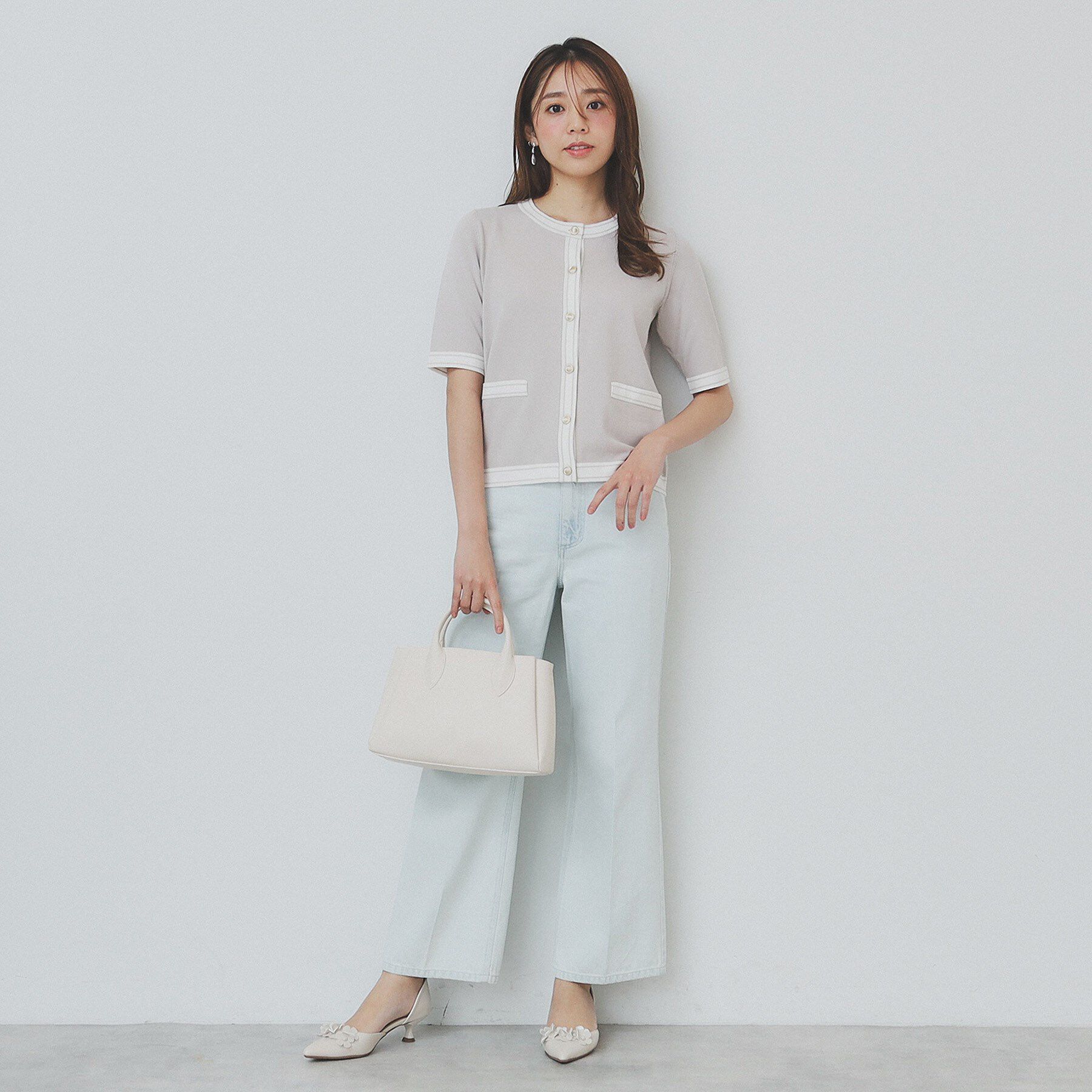 index「バイカラークルーネックカーディガン/オーガニックコットン混【UV/洗濯機洗い可】」|カーディガン|