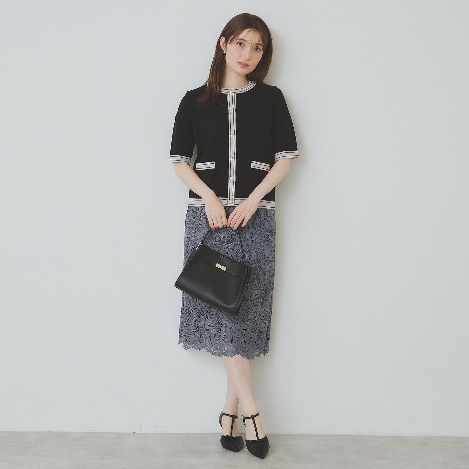 index「バイカラークルーネックカーディガン/オーガニックコットン混【UV/洗濯機洗い可】」|カーディガン|