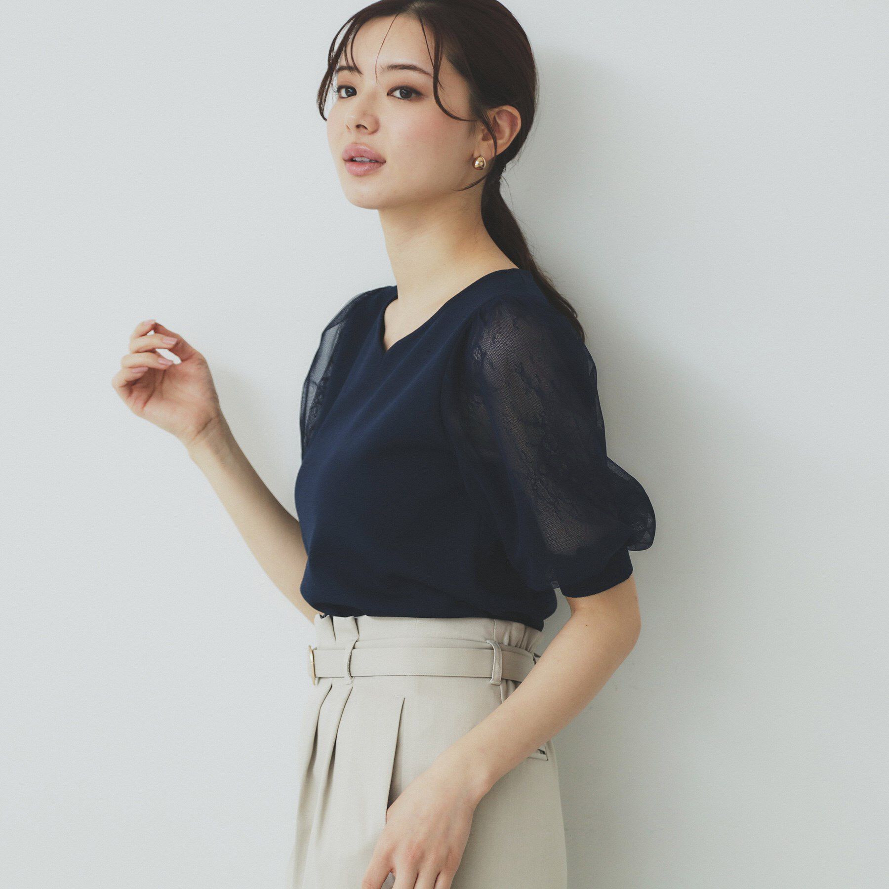 index「チュールレーススリーブニット【洗濯機洗い可】」|ニット・セーター|