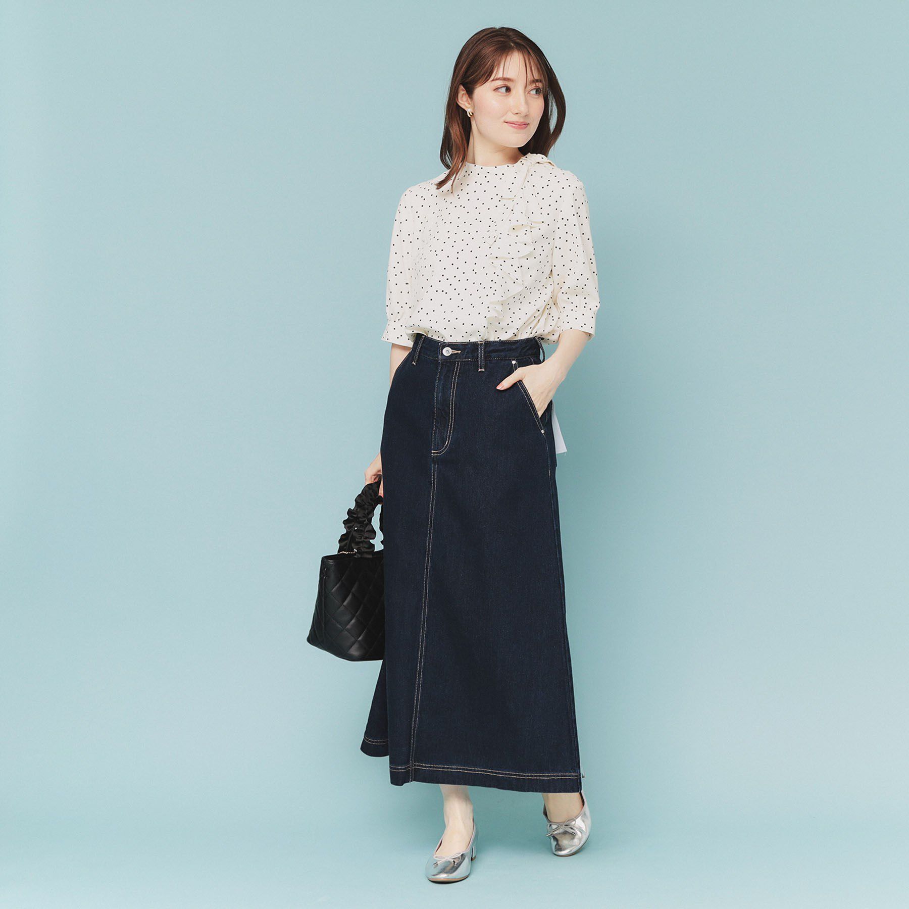 index「《丈が選べる》Aラインデニムロングスカート【洗濯機洗い可】」|スカート|