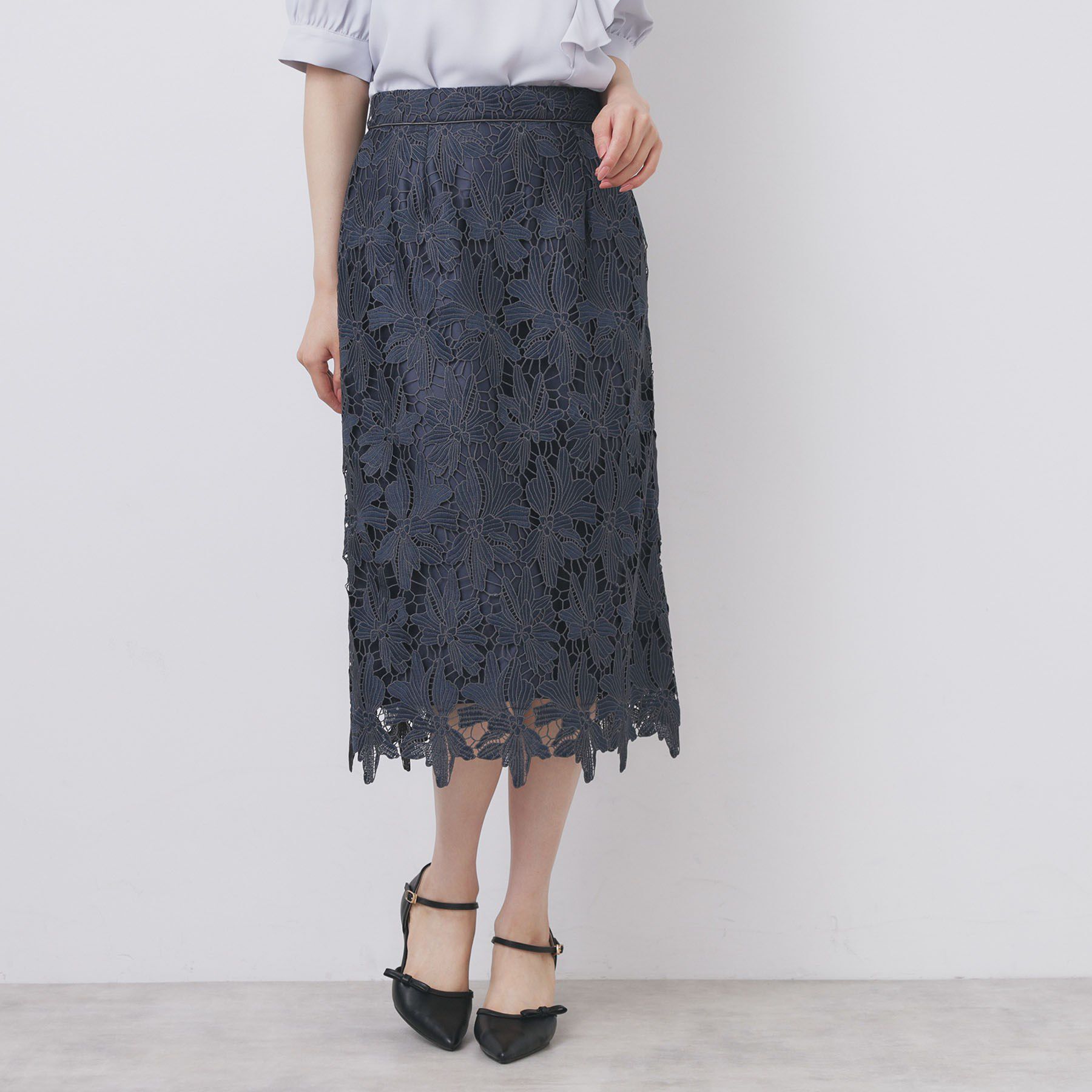 index「《S-3Lサイズ》バイカラーレースタイトスカート【洗濯機洗い可】」|スカート|