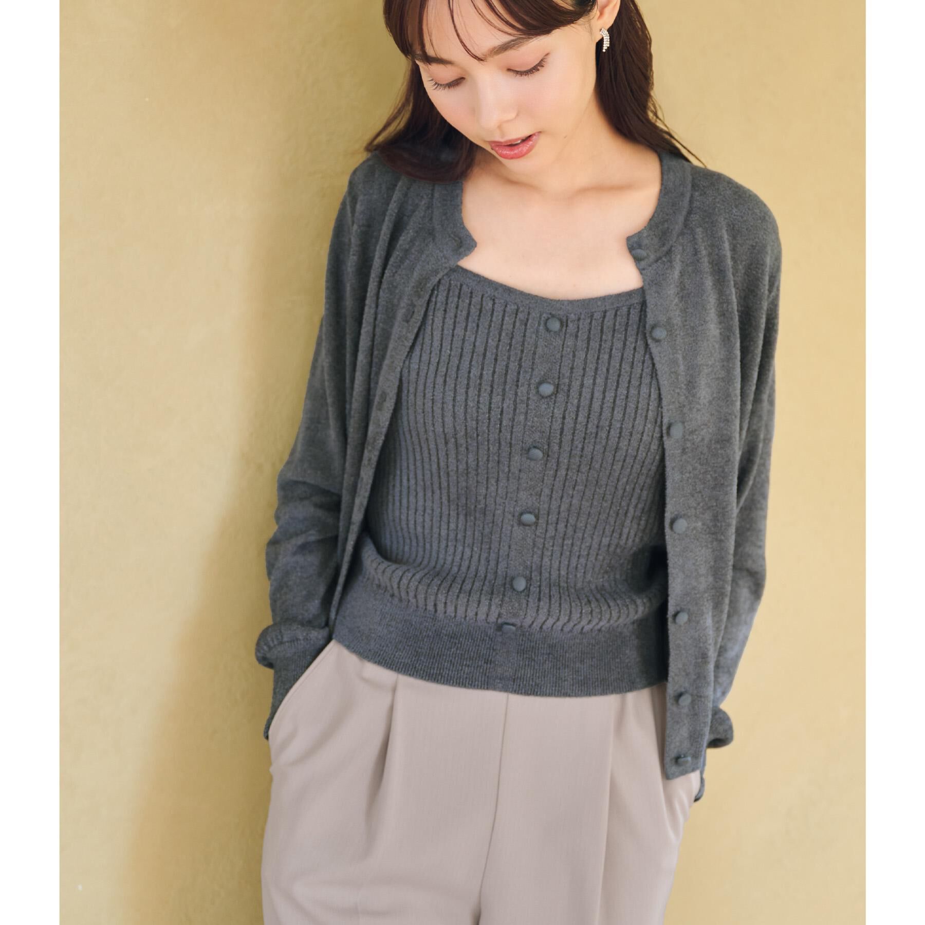 index「ミニモールラメコンパクトクルーカーディガン/アンサンブル対応【洗濯機OK】」|カーディガン|