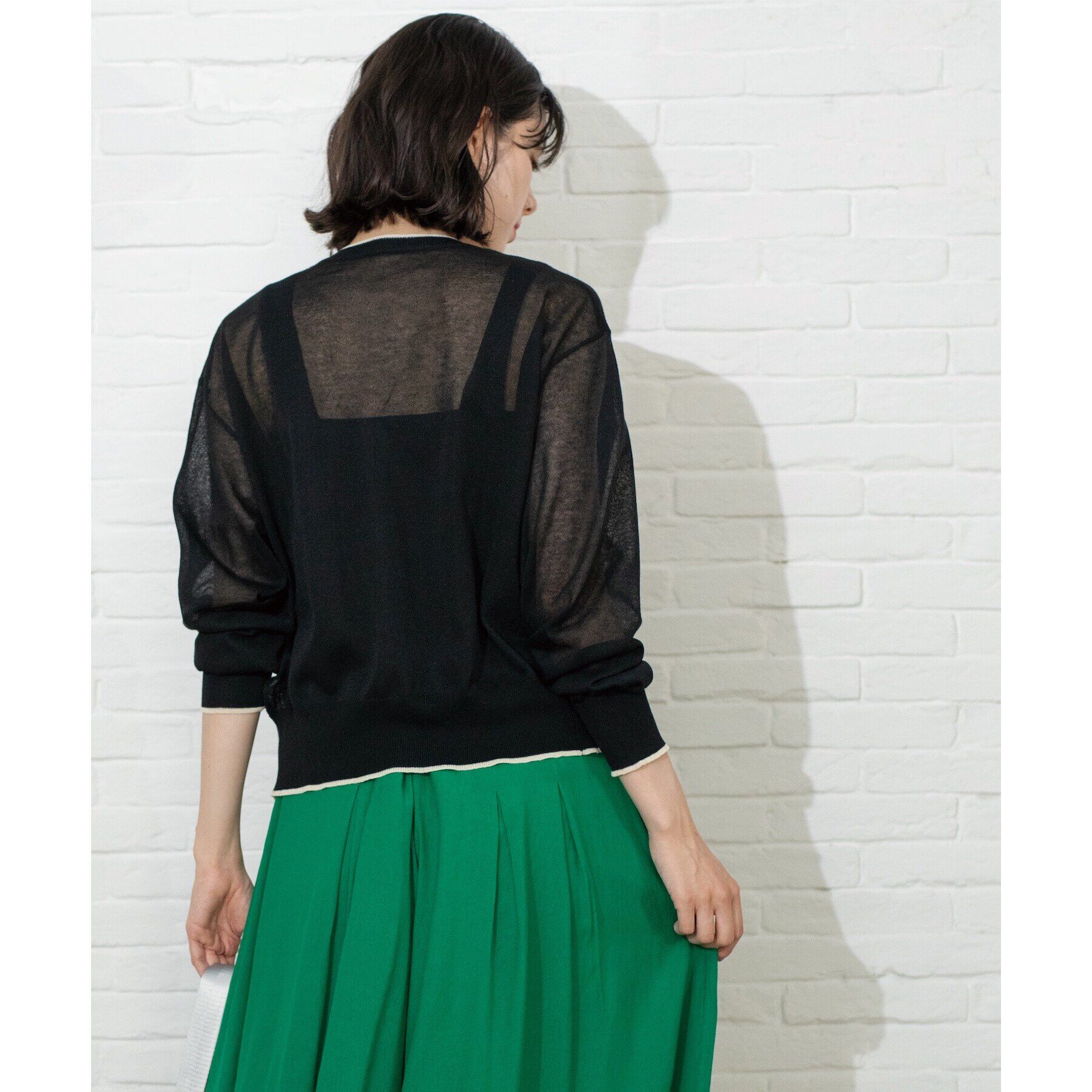 OPAQUE.CLIP「配色ラインVネックシアーカーディガン【洗濯機洗い可】」|カーディガン|