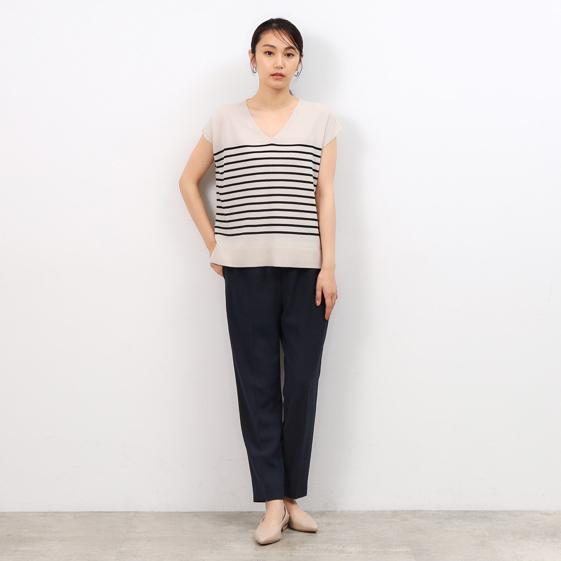 OPAQUE.CLIP「クールタッチVネックフレンチスリーブニット【UVケア/接触冷感/洗濯機洗い可】」|ニット・セーター|