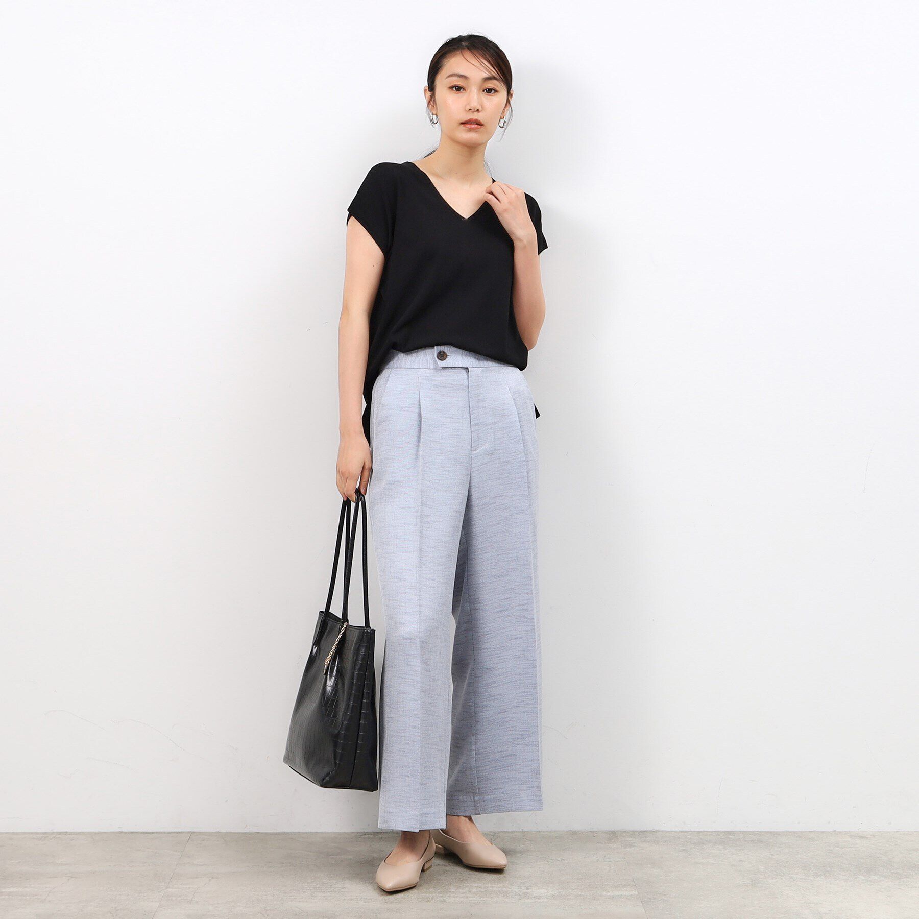 OPAQUE.CLIP「クールタッチVネックフレンチスリーブニット【UVケア/接触冷感/洗濯機洗い可】」|ニット・セーター|