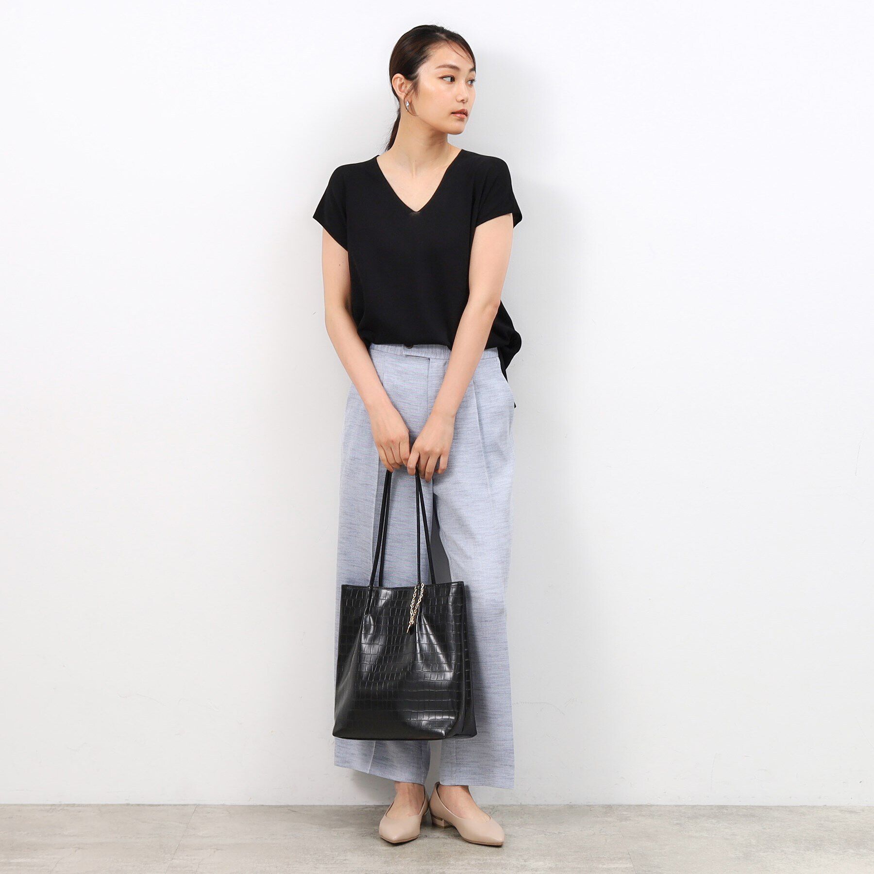 OPAQUE.CLIP「クールタッチVネックフレンチスリーブニット【UVケア/接触冷感/洗濯機洗い可】」|ニット・セーター|