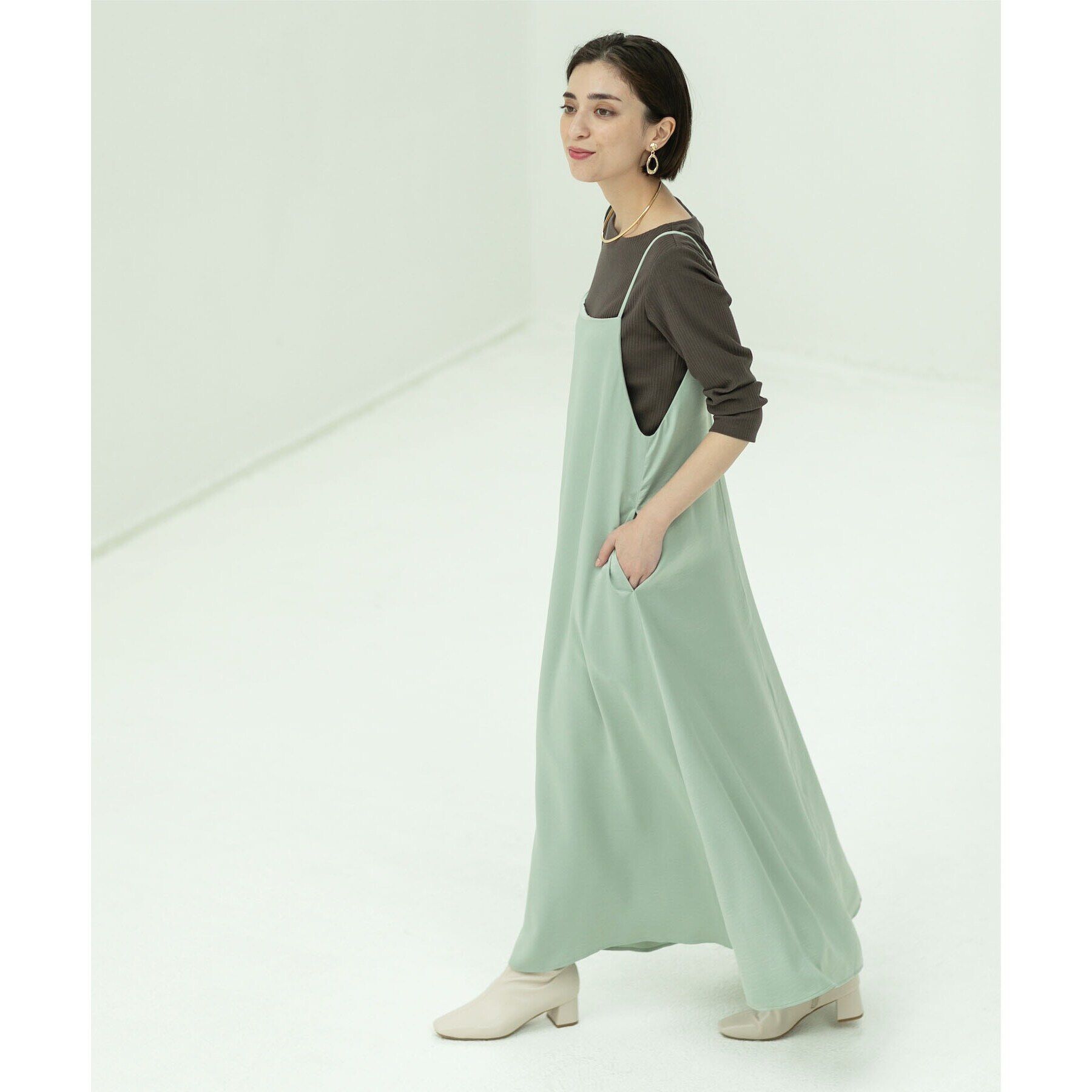 OPAQUE.CLIP「2WAY ヴィンテージサテンキャミワンピース【洗濯機洗い可】」|ワンピース|