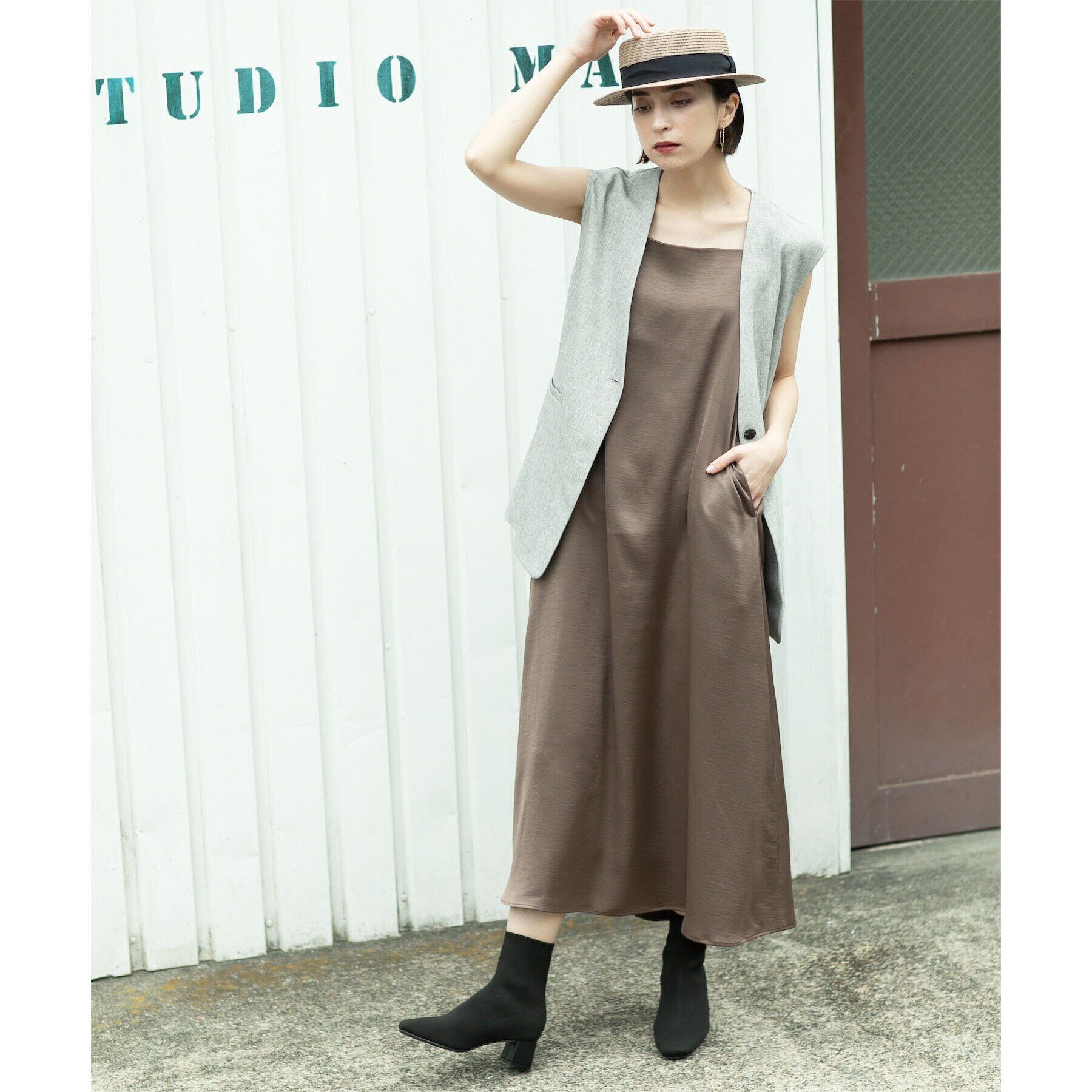 OPAQUE.CLIP「2WAY ヴィンテージサテンキャミワンピース【洗濯機洗い可】」|ワンピース|