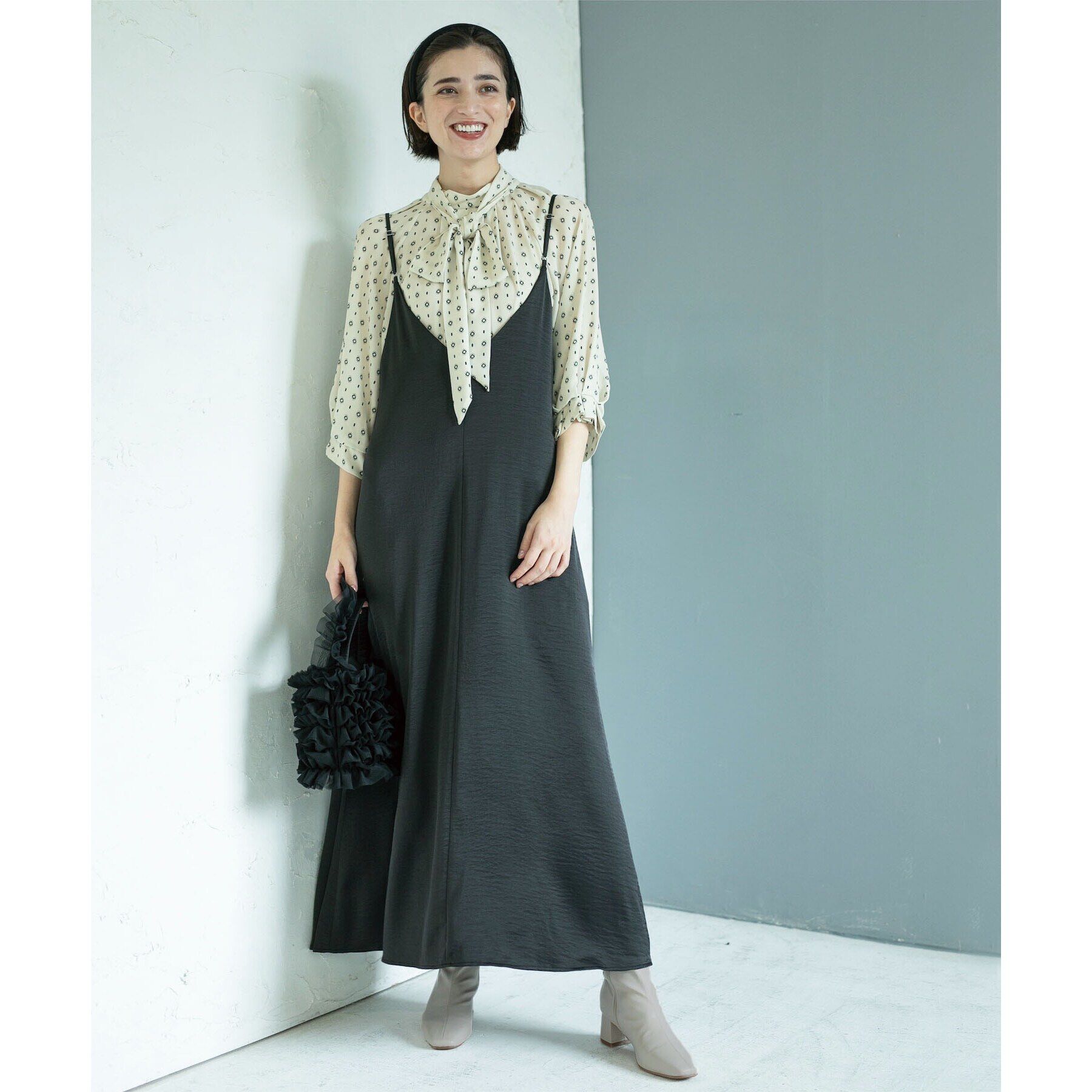 OPAQUE.CLIP「2WAY ヴィンテージサテンキャミワンピース【洗濯機洗い可】」|ワンピース|