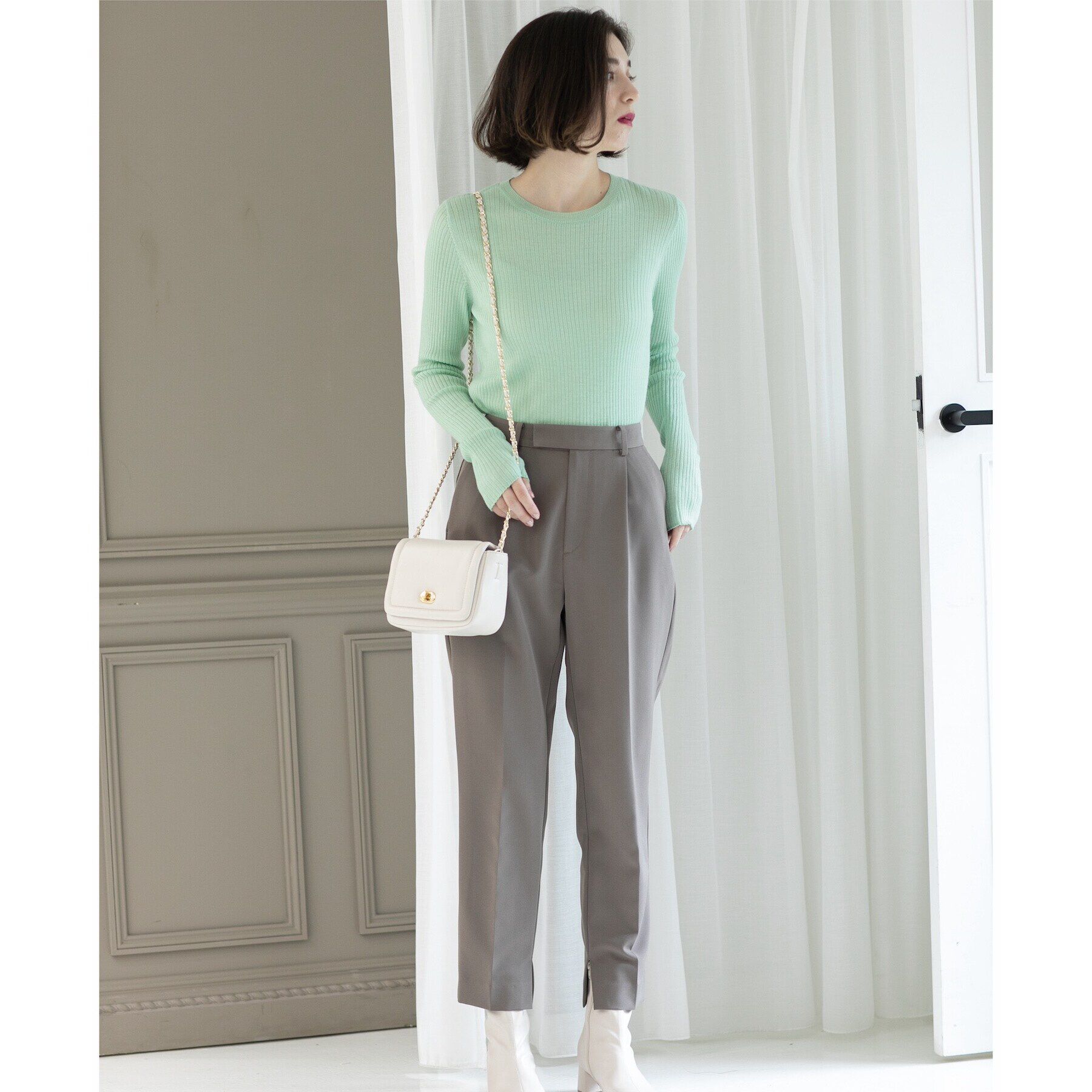 OPAQUE.CLIP「《5color》クルーネックシアーリブニット【洗濯機洗い可】」|ニット・セーター|