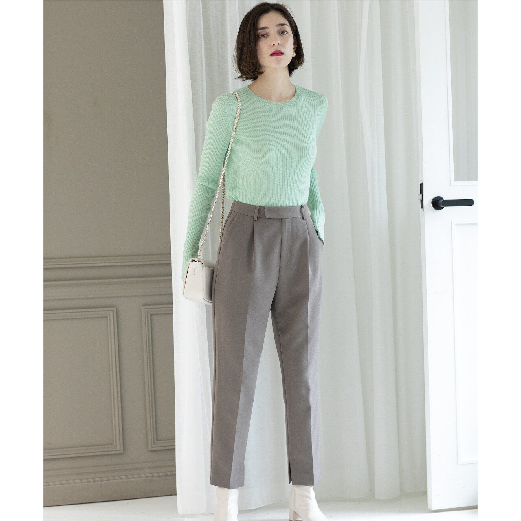 OPAQUE.CLIP「《5color》クルーネックシアーリブニット【洗濯機洗い可】」|ニット・セーター|