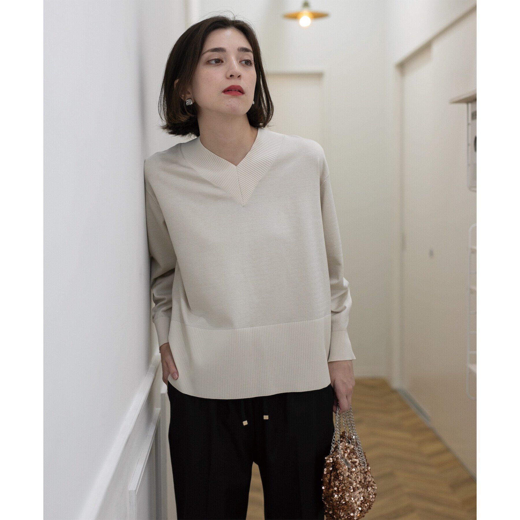 OPAQUE.CLIP「《5color》リブ使いVネックニット【洗濯機洗い可】」|ニット・セーター|