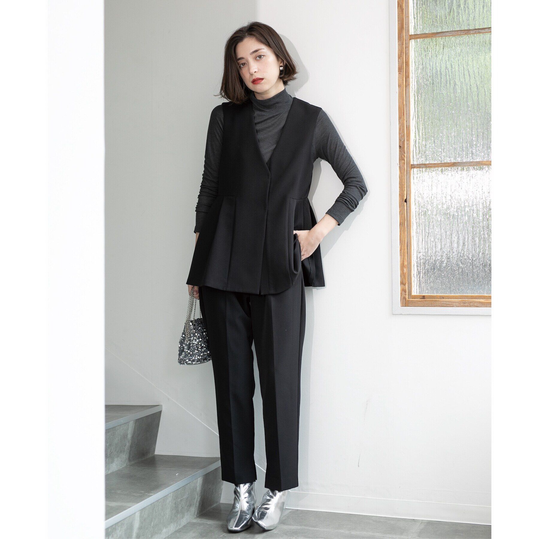 OPAQUE.CLIP「シアーガーゼハイネックカットソー／ネオサーモ【吸湿発熱/洗濯機洗い可】」|Tシャツ・カットソー|