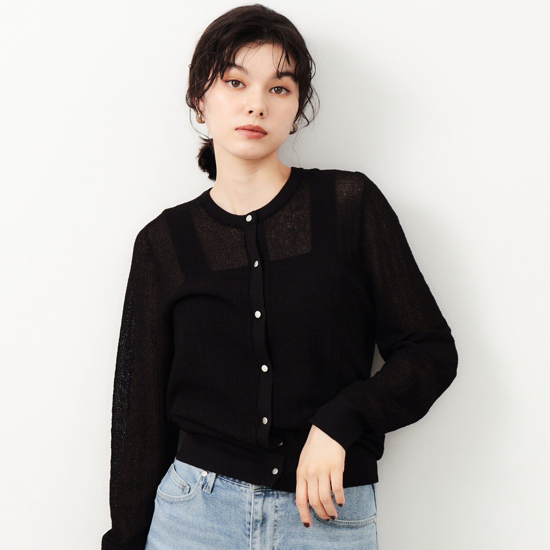 OPAQUE.CLIP「シアー柄編みニットカーディガン【洗える】」|カーディガン|