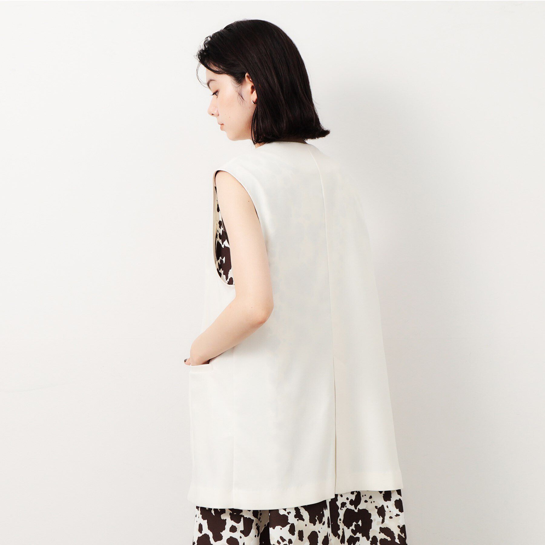 OPAQUE.CLIP「麻混ノーカラージレ【洗濯機洗い可】」|ベスト・ジレ|