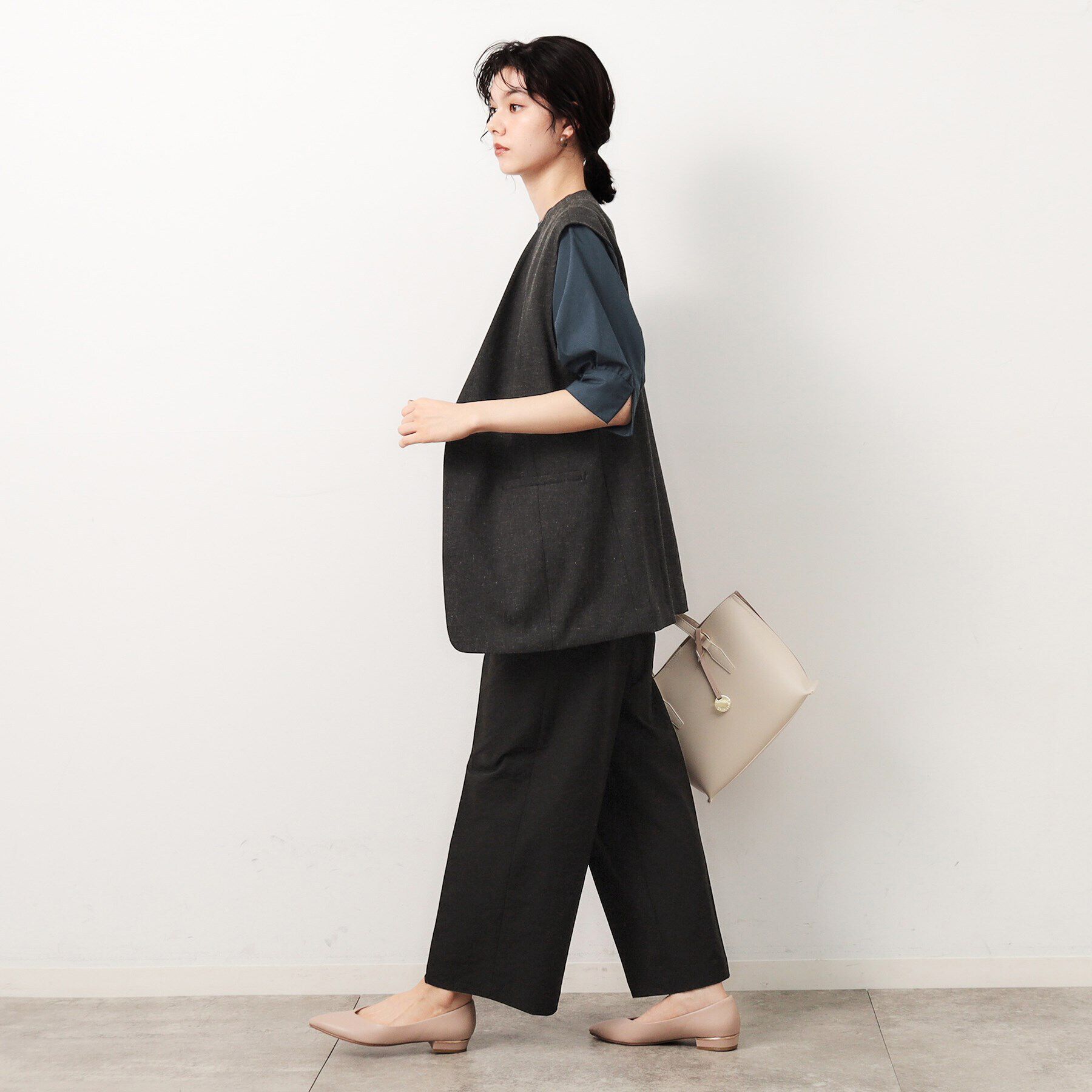 OPAQUE.CLIP「麻混ノーカラージレ【洗濯機洗い可】」|ベスト・ジレ|