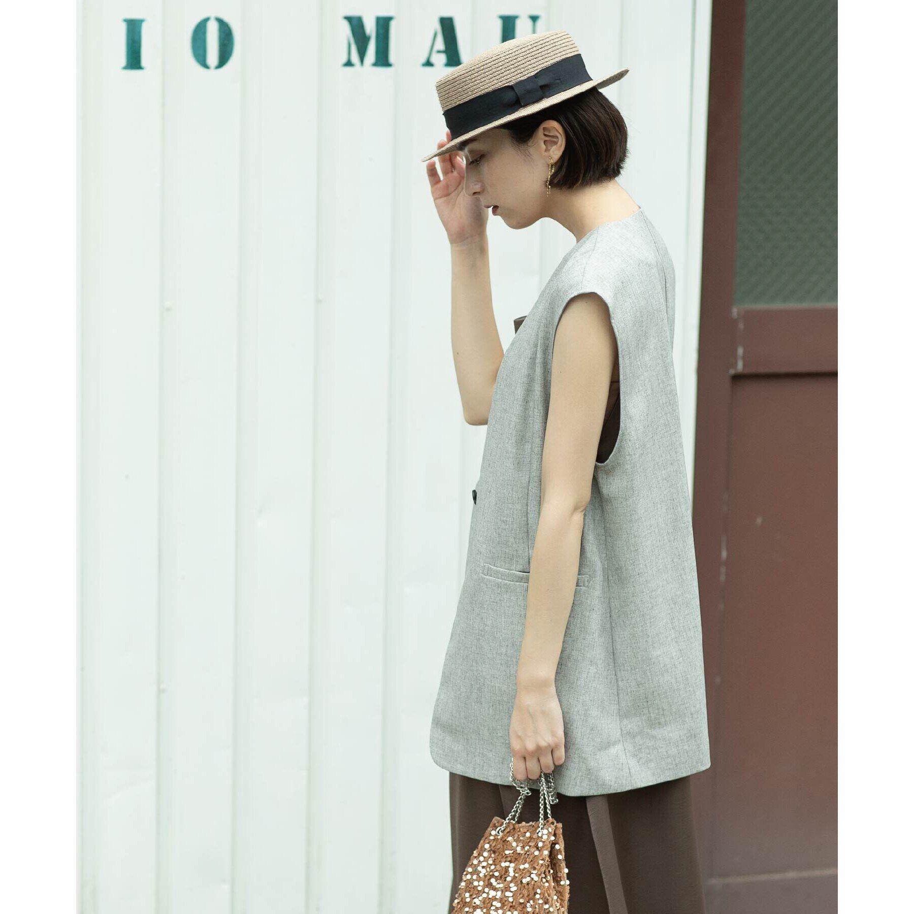 OPAQUE.CLIP「麻混ノーカラージレ【洗濯機洗い可】」|ベスト・ジレ|