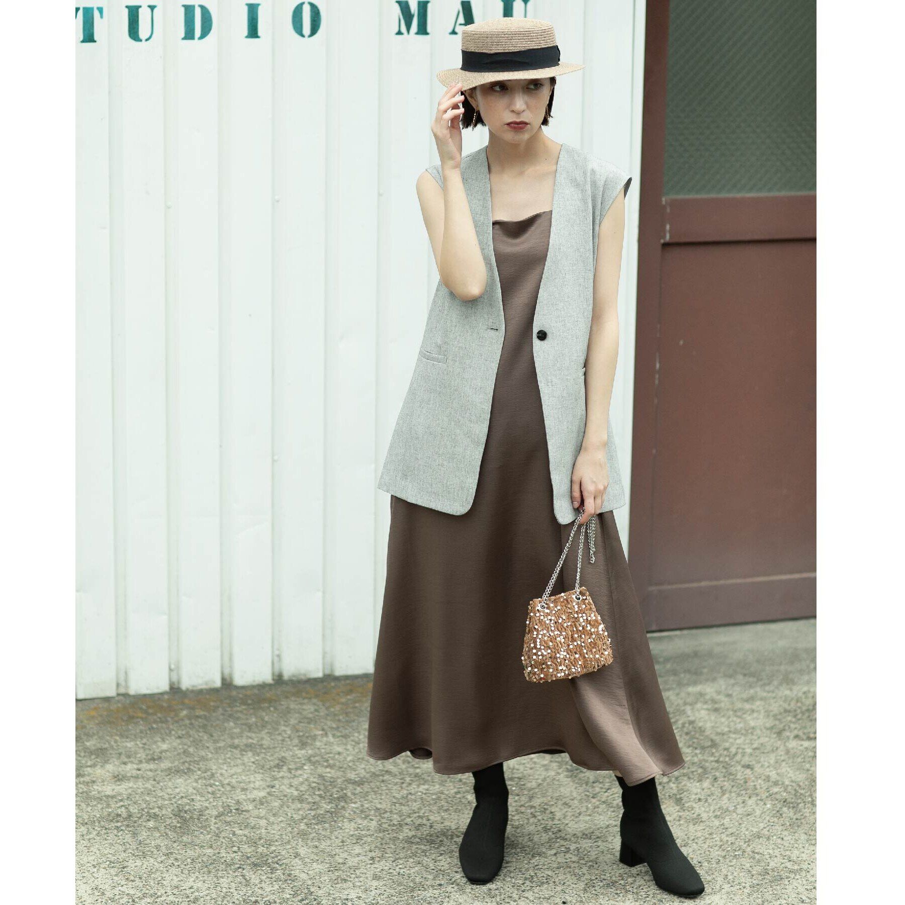 OPAQUE.CLIP「麻混ノーカラージレ【洗濯機洗い可】」|ベスト・ジレ|