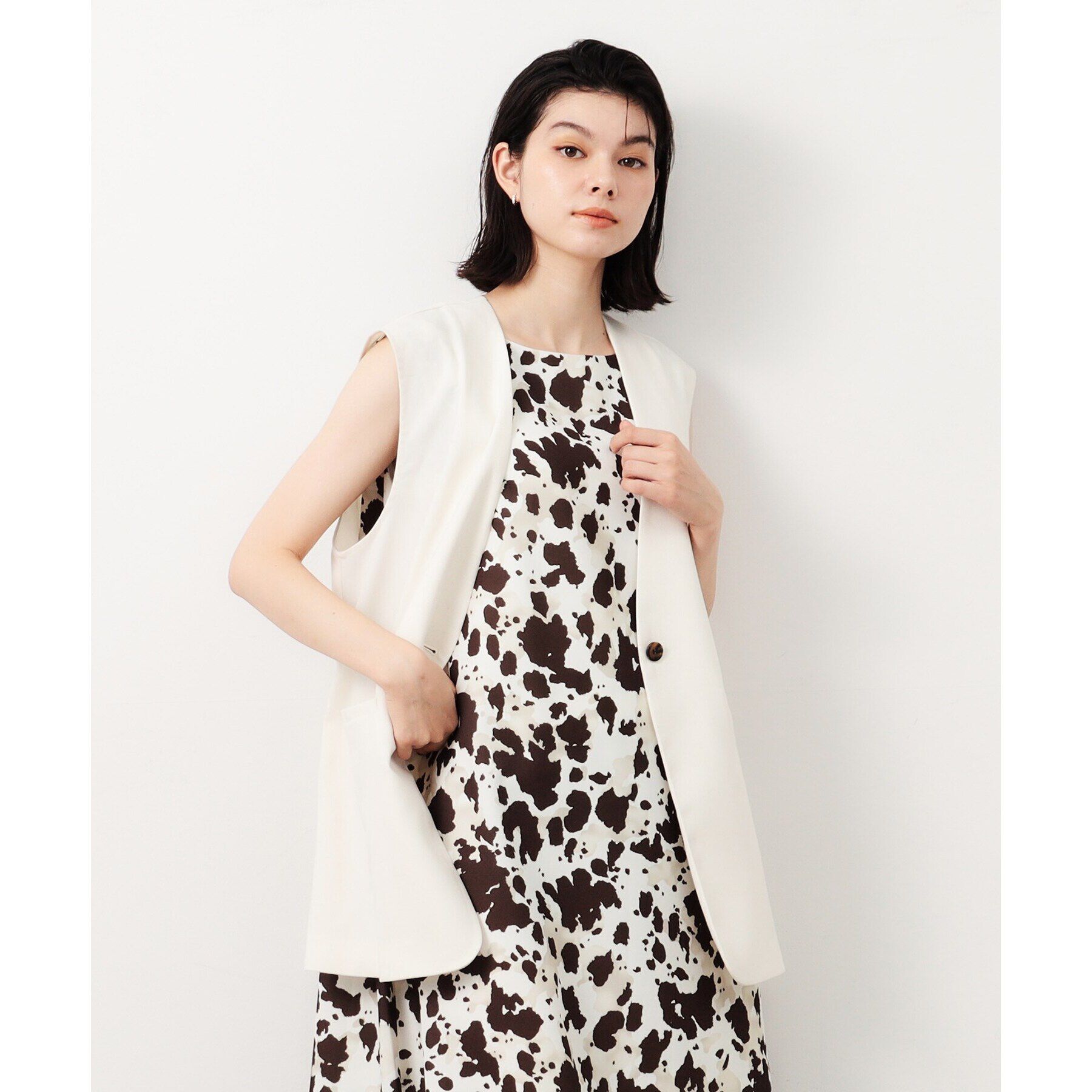 OPAQUE.CLIP「麻混ノーカラージレ【洗濯機洗い可】」|ベスト・ジレ|