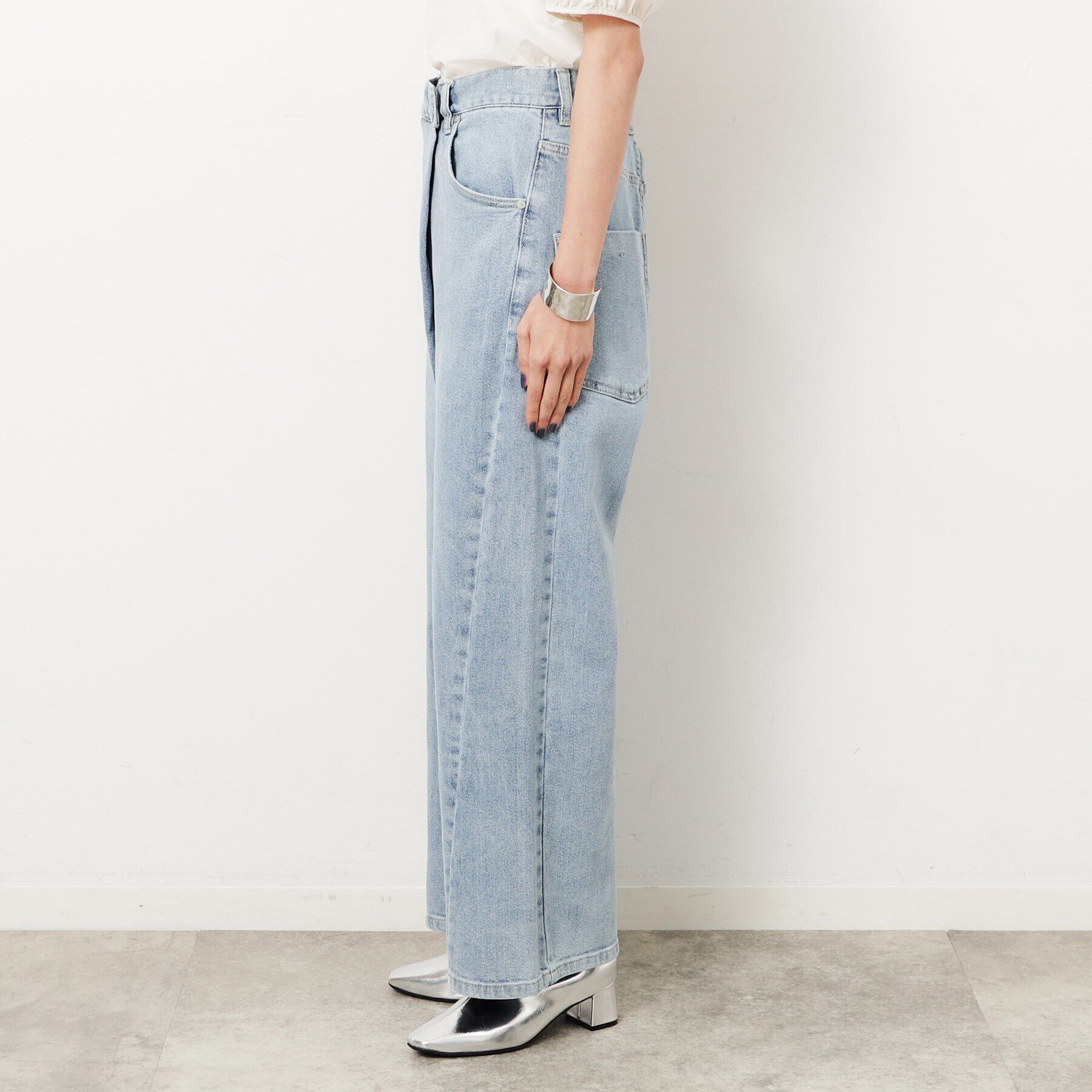 OPAQUE.CLIP「ストレッチラップデザインワイドデニム／オーガニックコットン混【洗濯機洗い可】」|デニム|