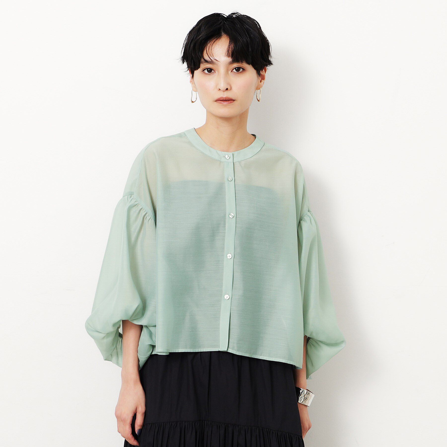 OPAQUE.CLIP「シアーバルーンボリュームスリーブブラウス【洗濯機洗い可】」|シャツ・ブラウス|