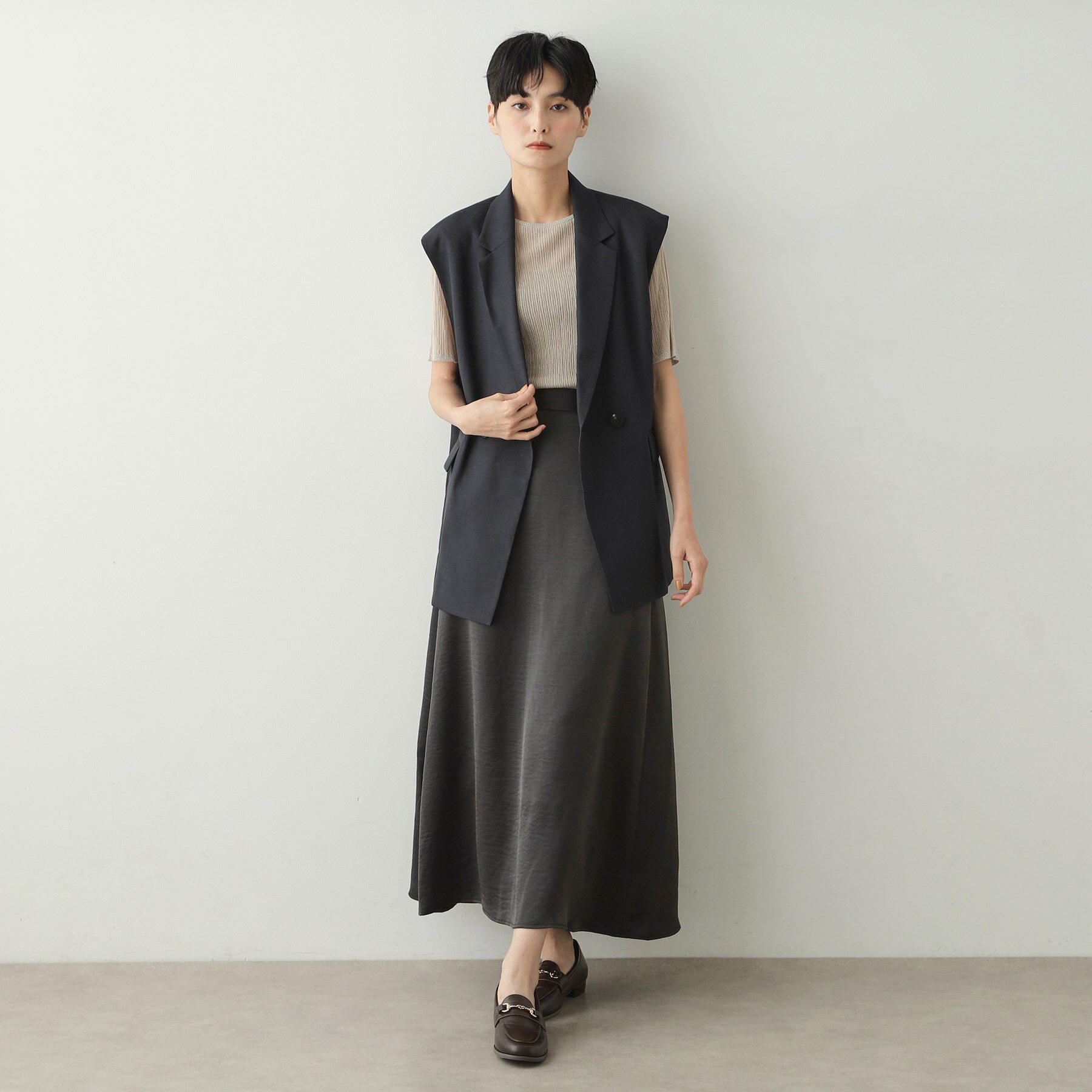 OPAQUE.CLIP「サテンナローフレアスカート【洗濯機洗い可】」|スカート|