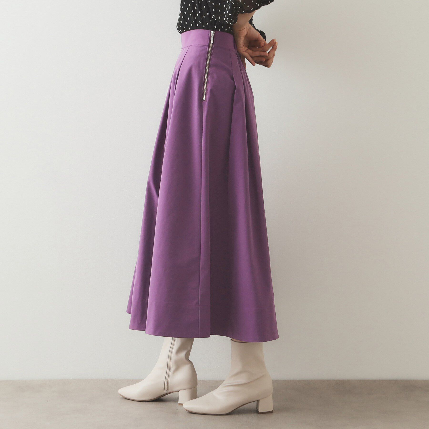 OPAQUE.CLIP「メモリータフタ フレアスカート【洗濯機洗い可】」|スカート|