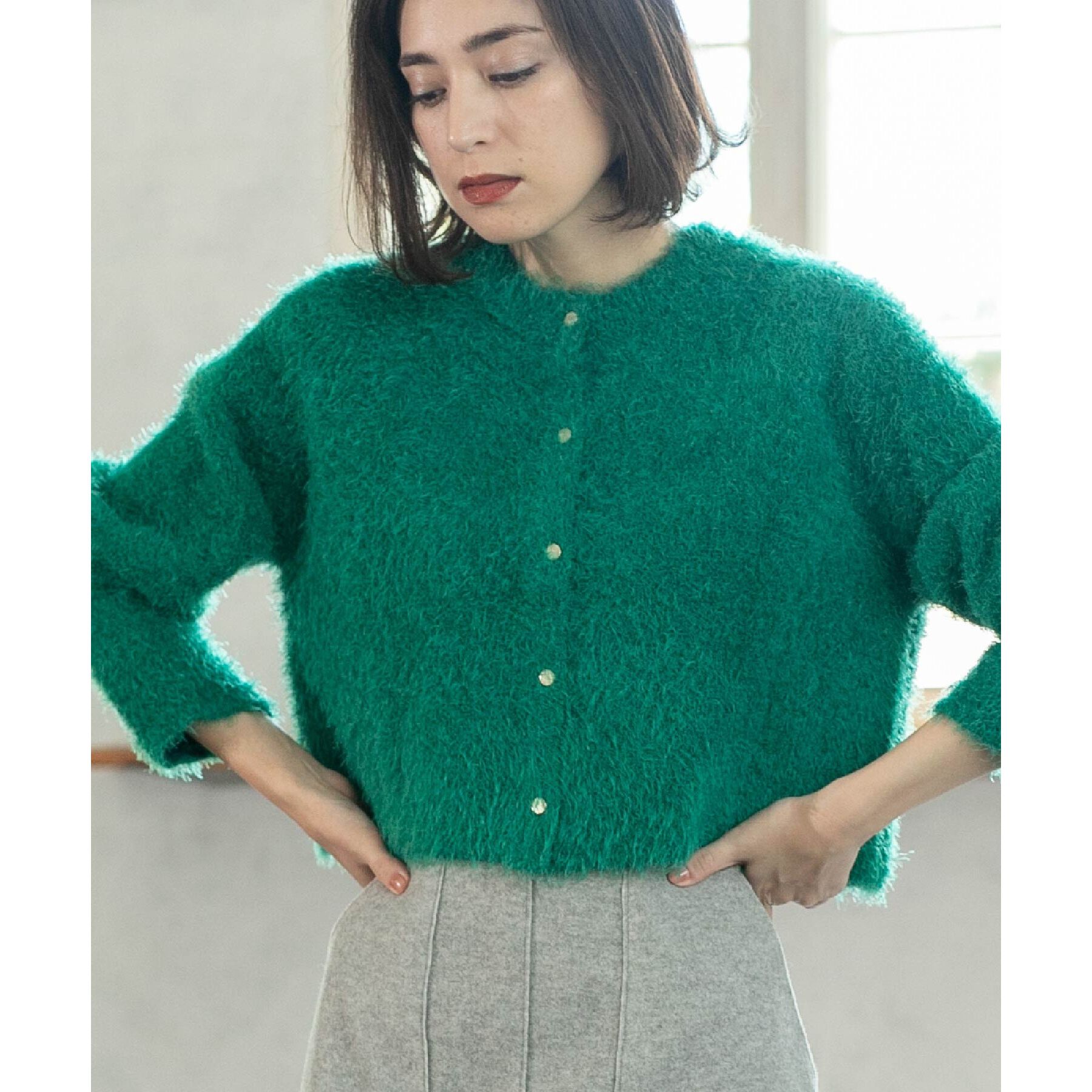 OPAQUE.CLIP「《6color》シャギーニットショートカーディガン【洗濯機洗い可】」|カーディガン|