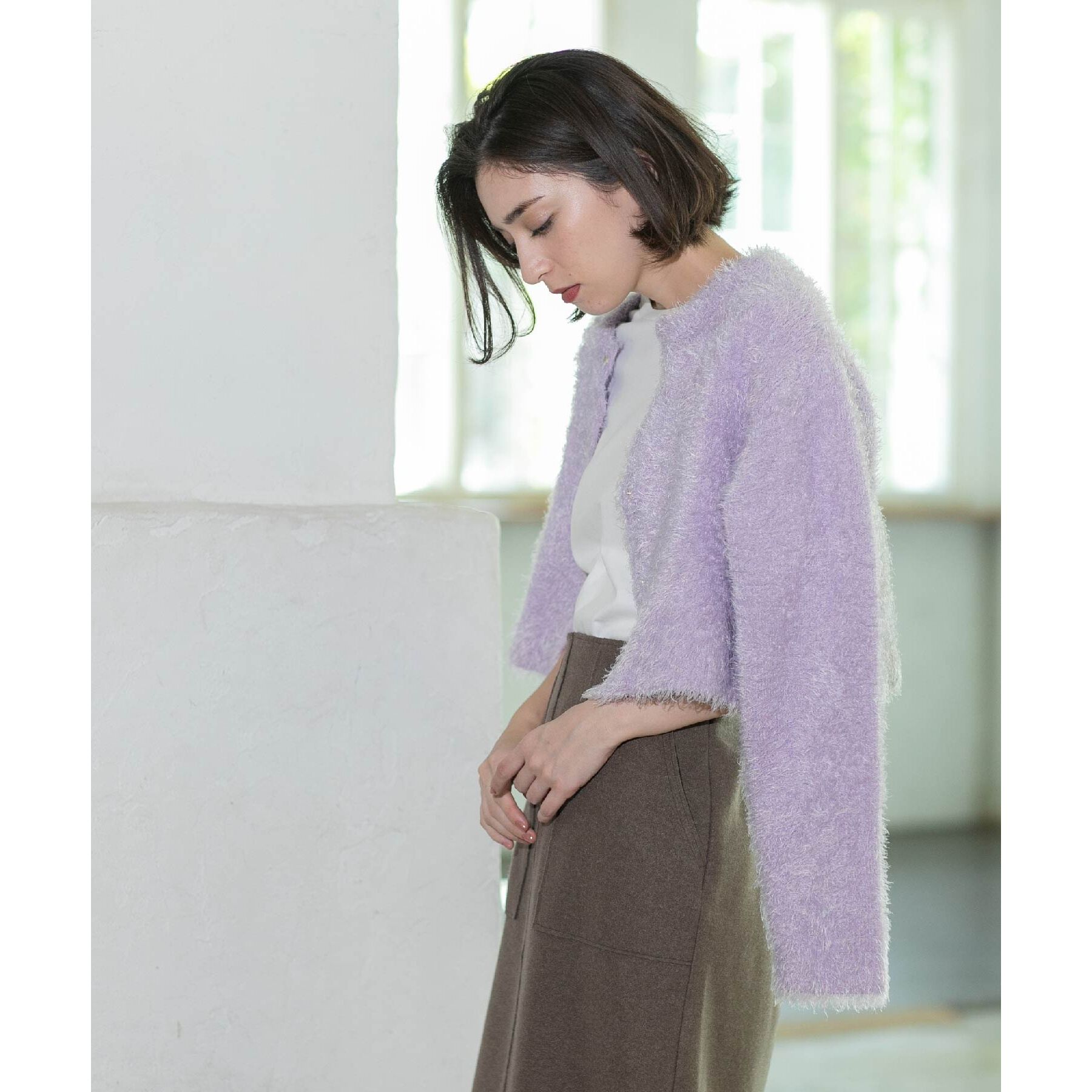 OPAQUE.CLIP「《6color》シャギーニットショートカーディガン【洗濯機洗い可】」|カーディガン|